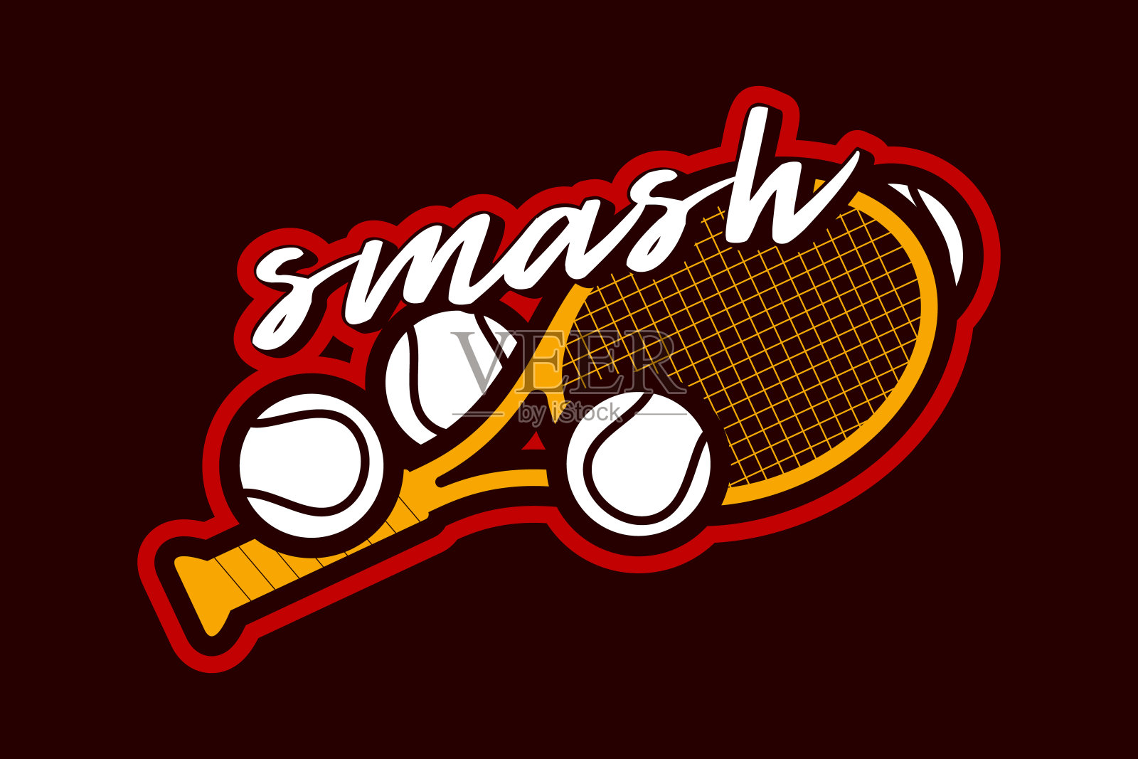 网球专业运动字体设计复古风格。网球拍和球矢量贴纸插图。矢量设计会徽，徽章和运动标志模板设计插画图片素材