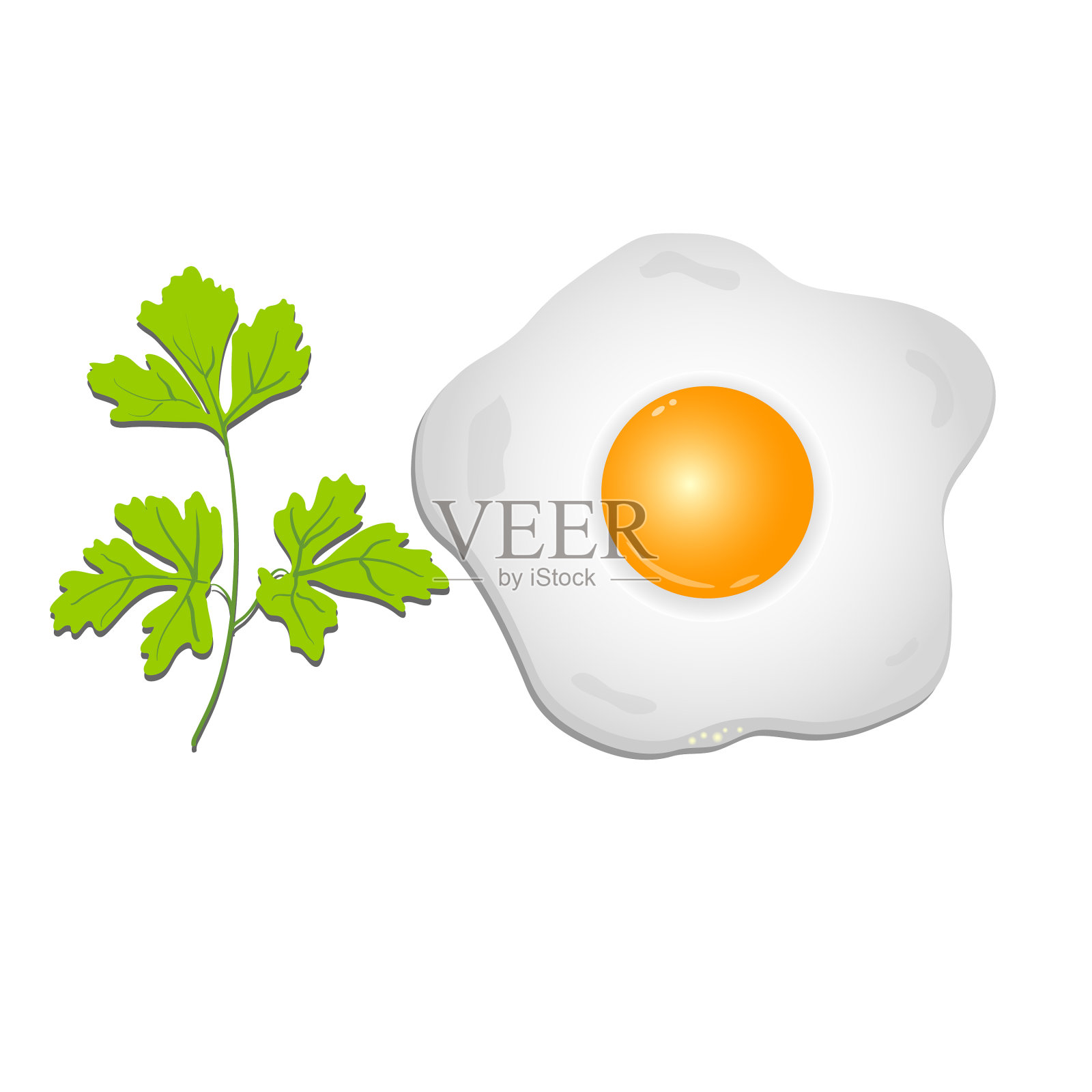 煎蛋用一根欧芹枝放在透明的薄片上设计元素图片