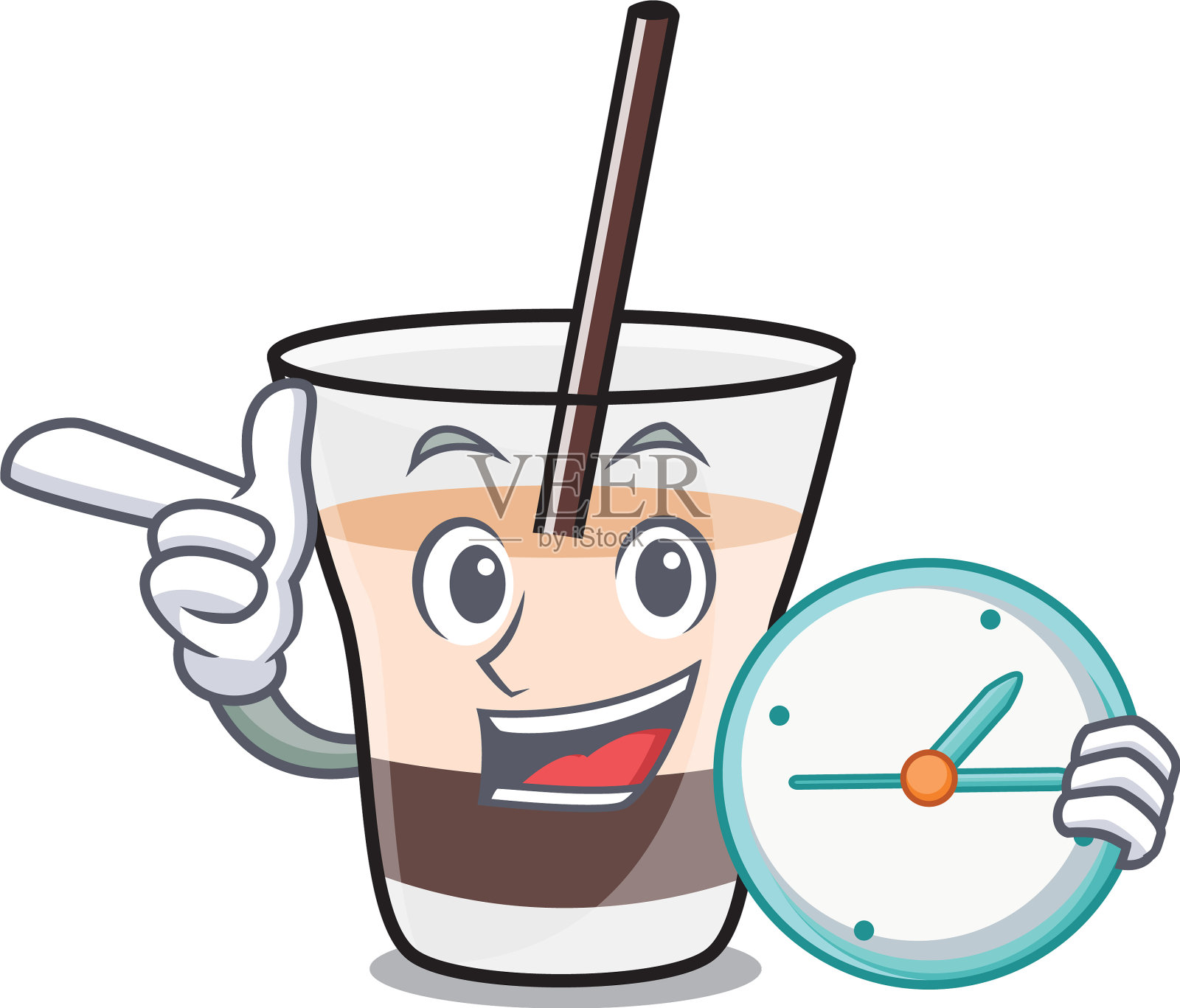 带有时钟的白俄人物卡通设计元素图片