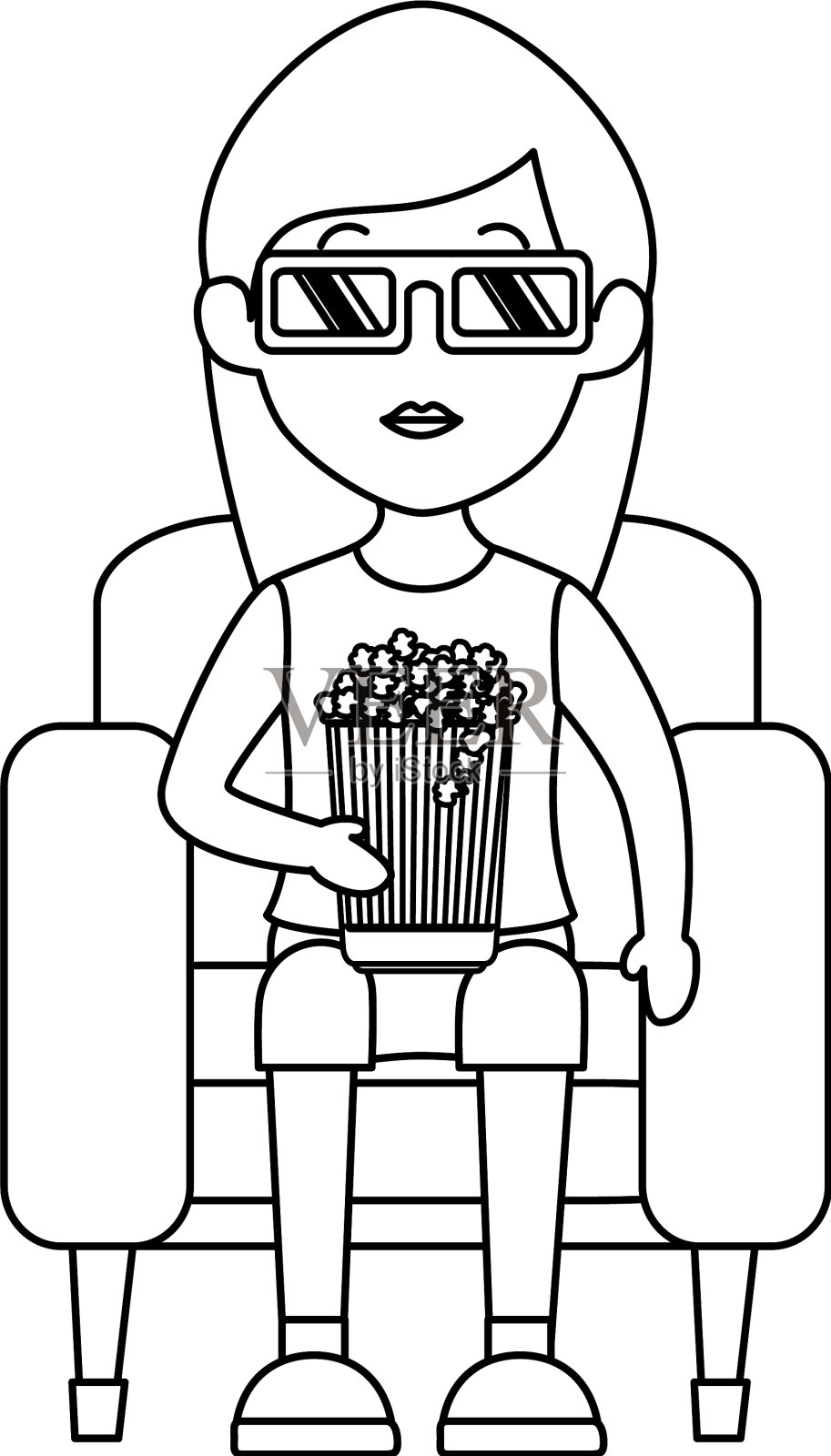 坐在沙发上吃爆米花的女人设计元素图片