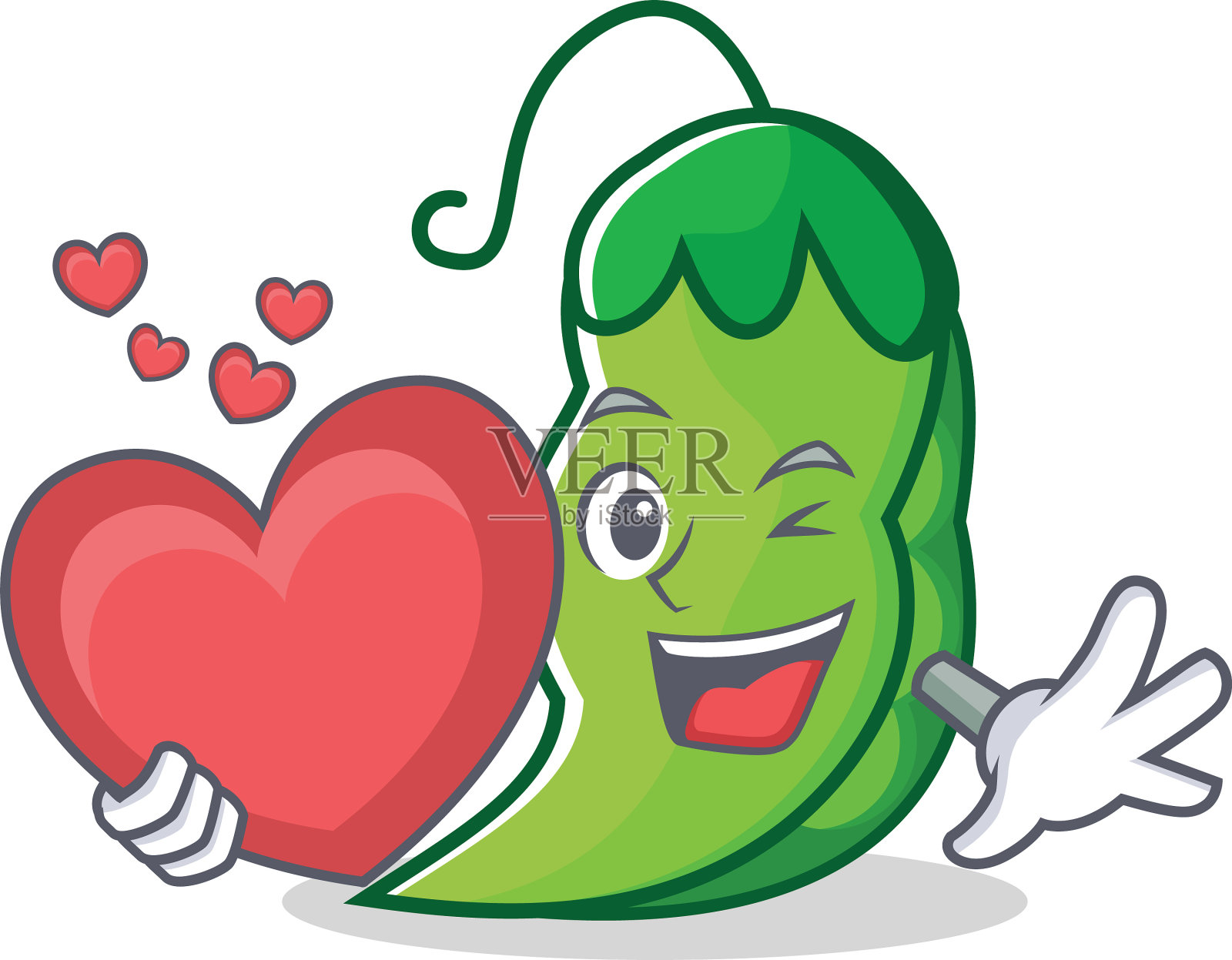 以心形豌豆为吉祥物卡通风格设计元素图片
