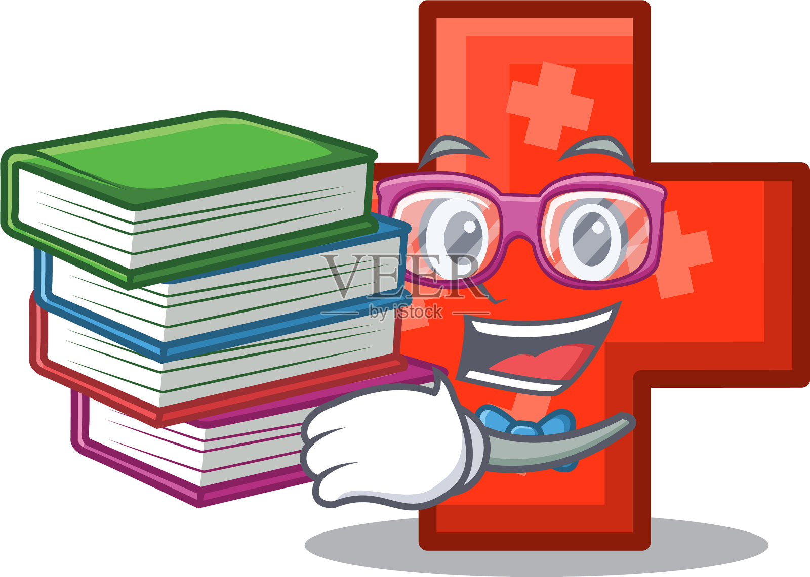 学生与书交叉吉祥物卡通风格设计元素图片