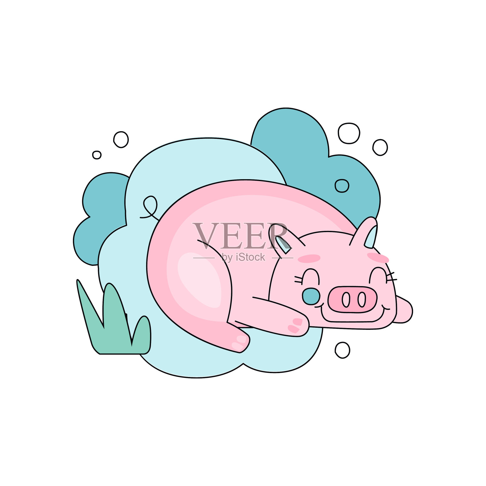 可爱的粉红小猪和瞌睡的粉红猪对抗着设计元素图片