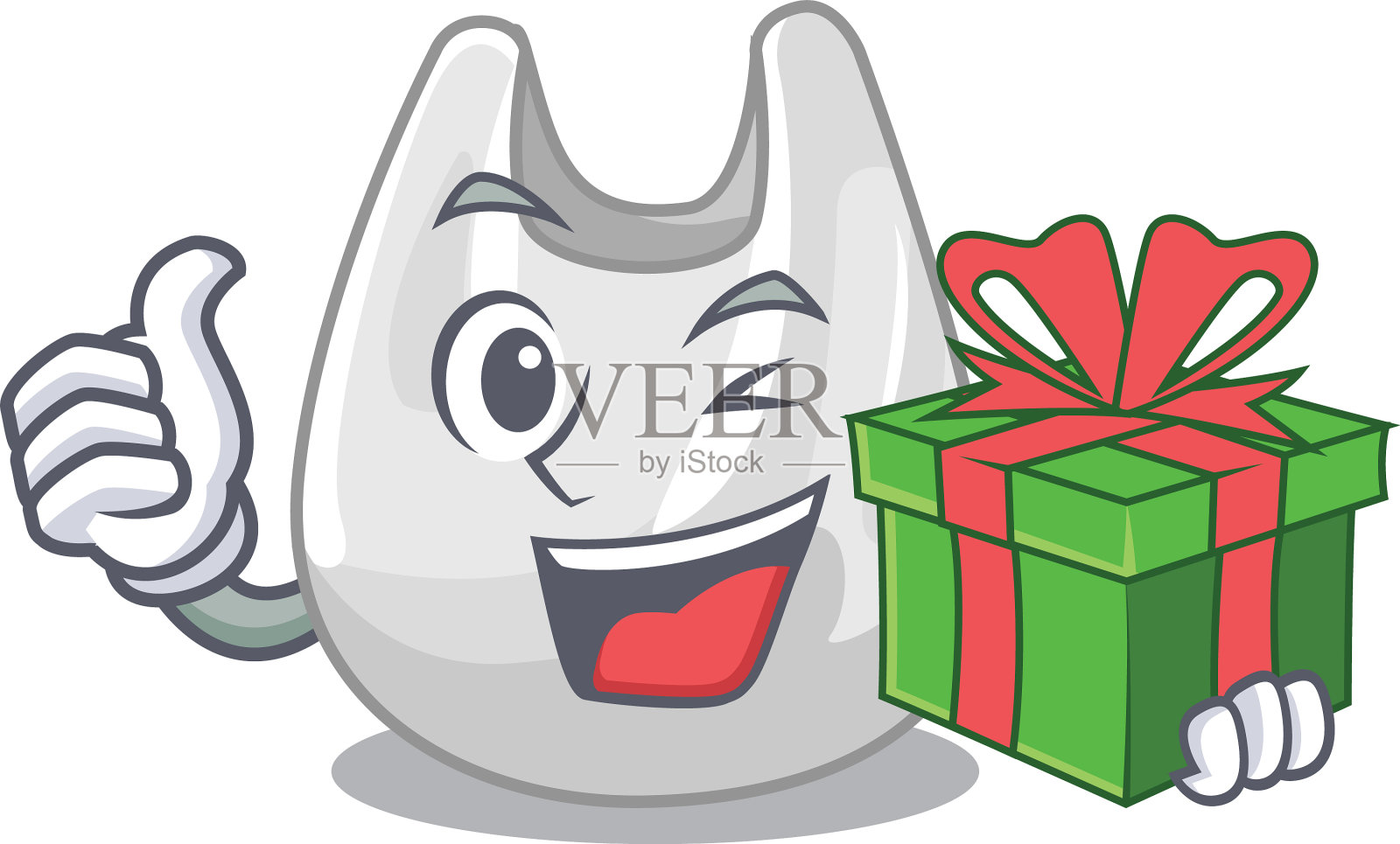 配有礼品塑料袋的卡通吉祥物设计元素图片