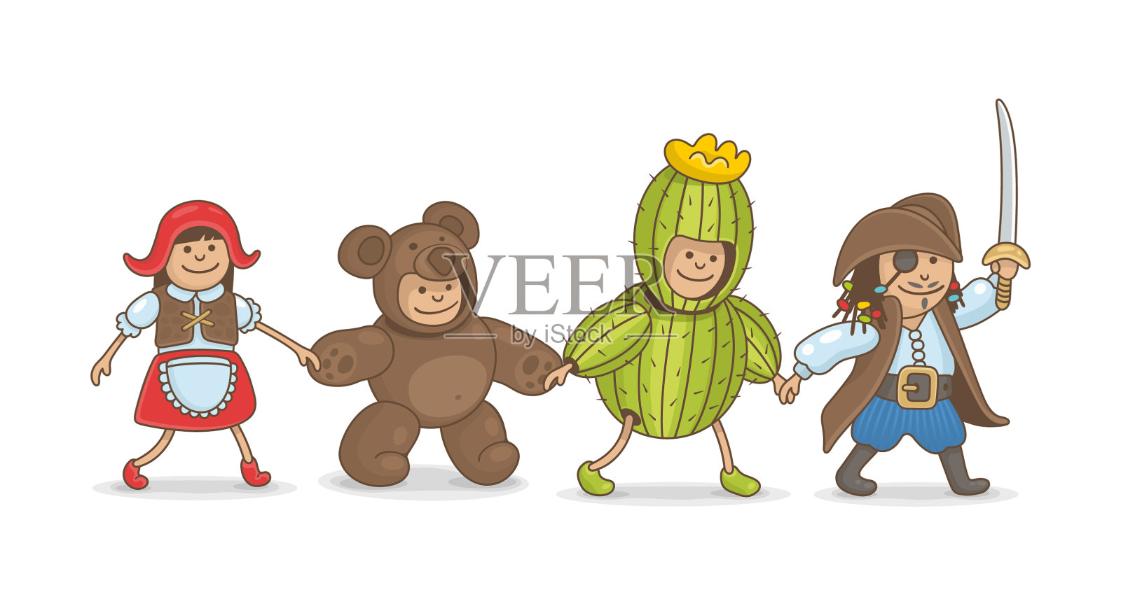 孩子们穿着圣诞服装手牵着手设计元素图片