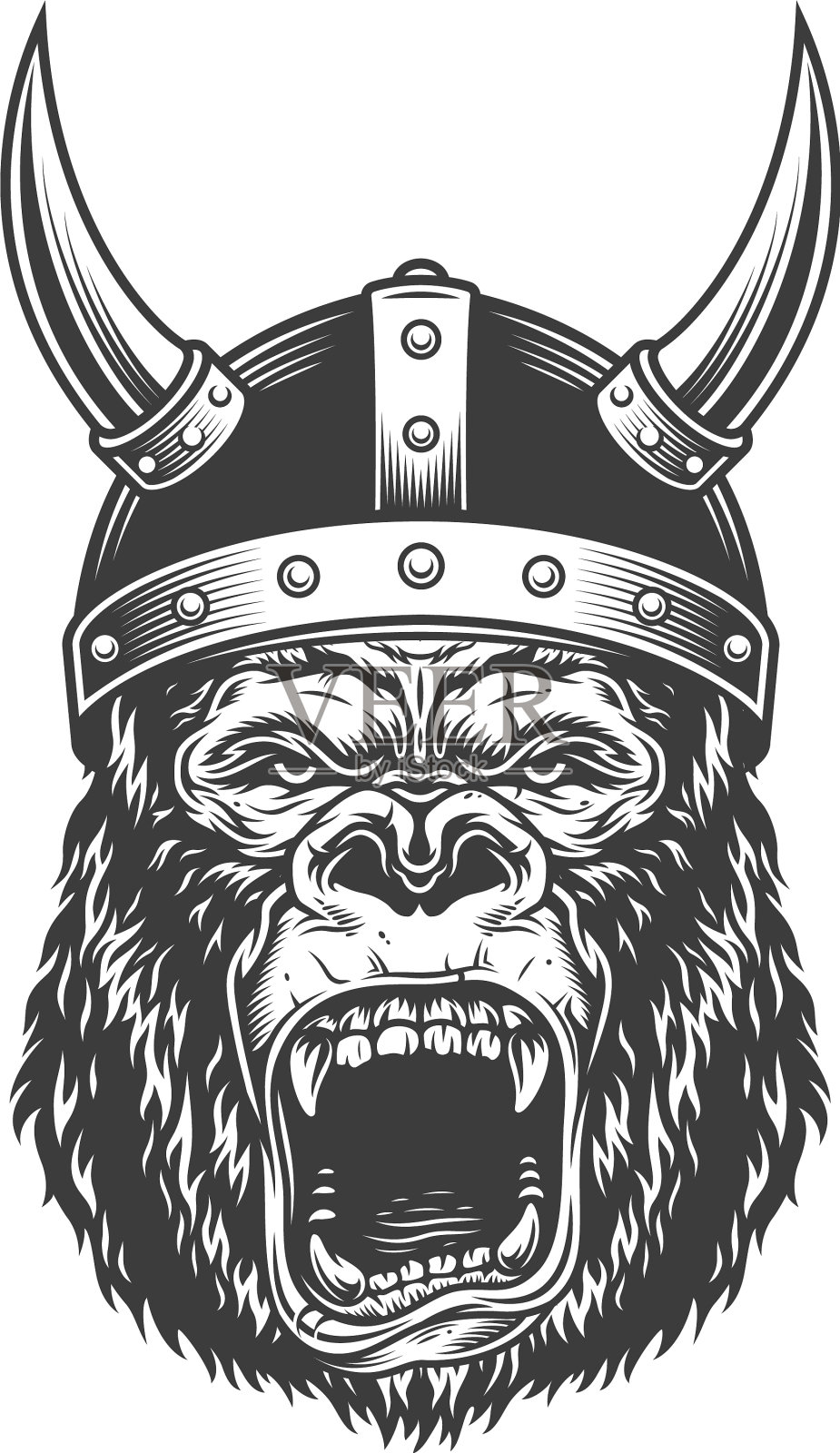 愤怒的大猩猩在单色风格设计元素图片