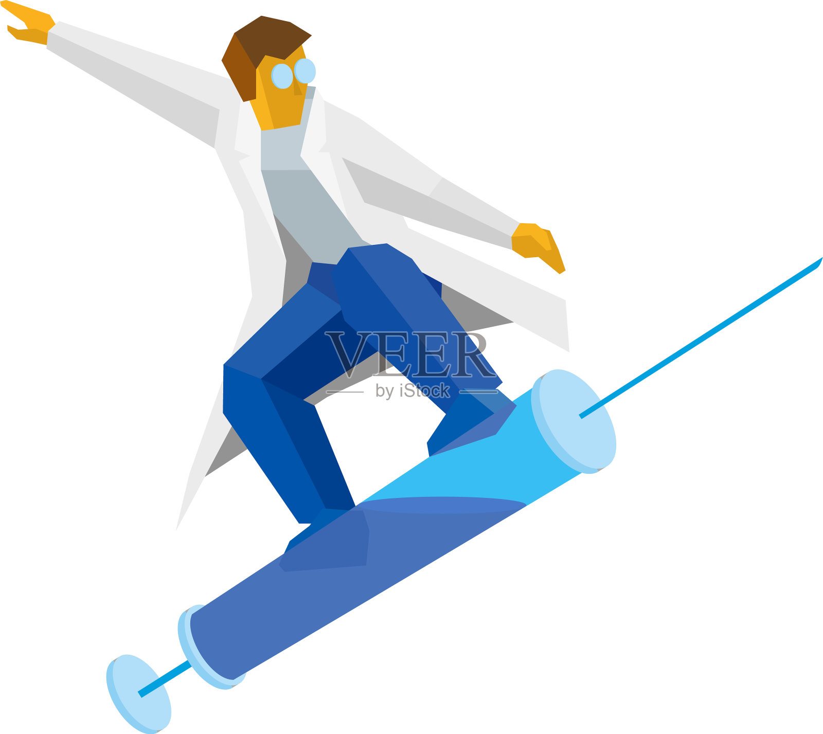 医生像踩滑雪板一样踩着注射器设计元素图片