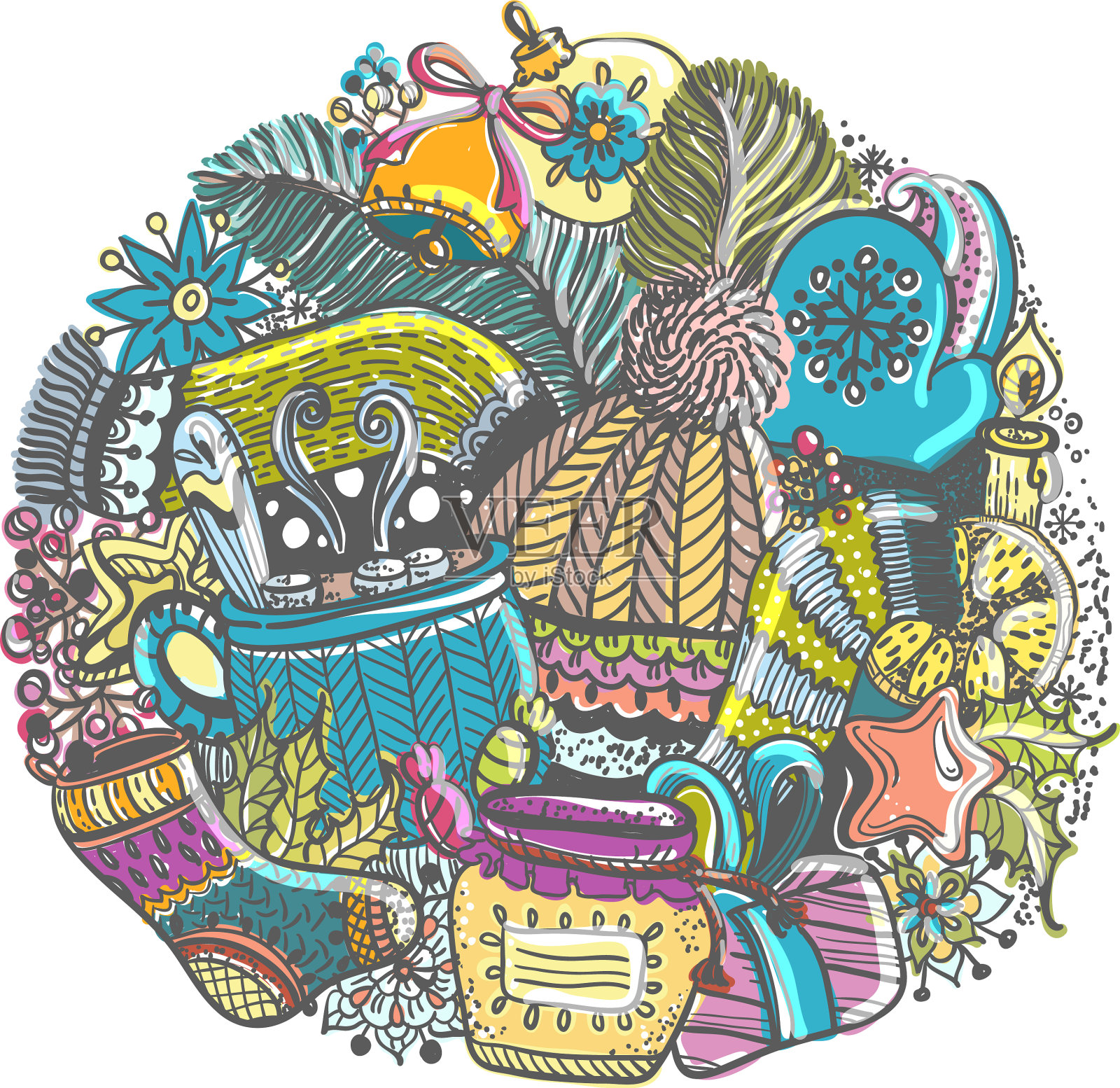 圣诞彩绘圆作文设计元素图片