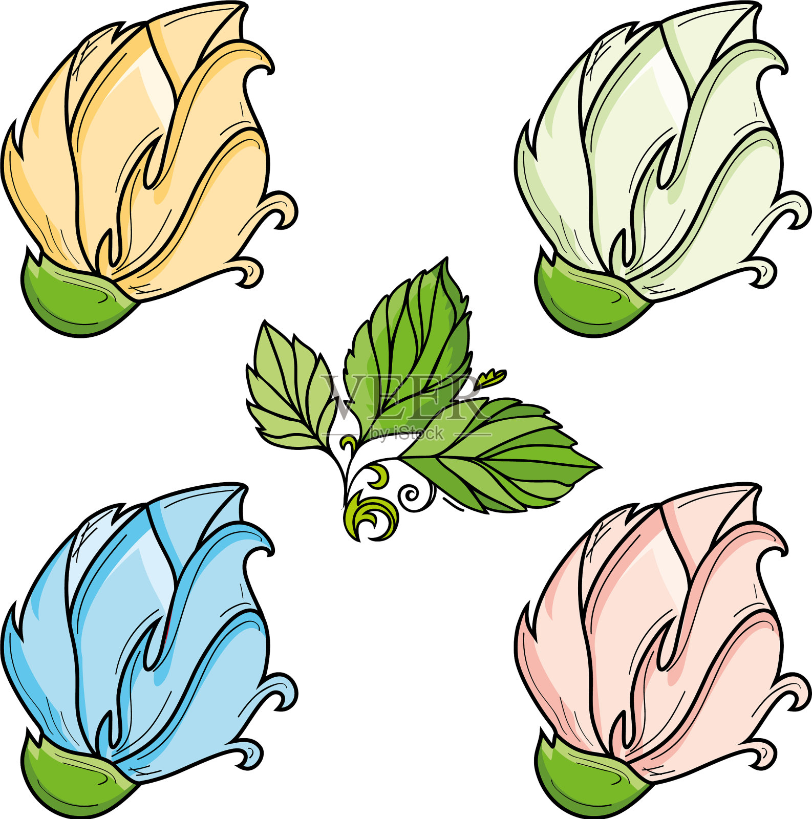 手绘的玫瑰花瓣素描设计元素图片