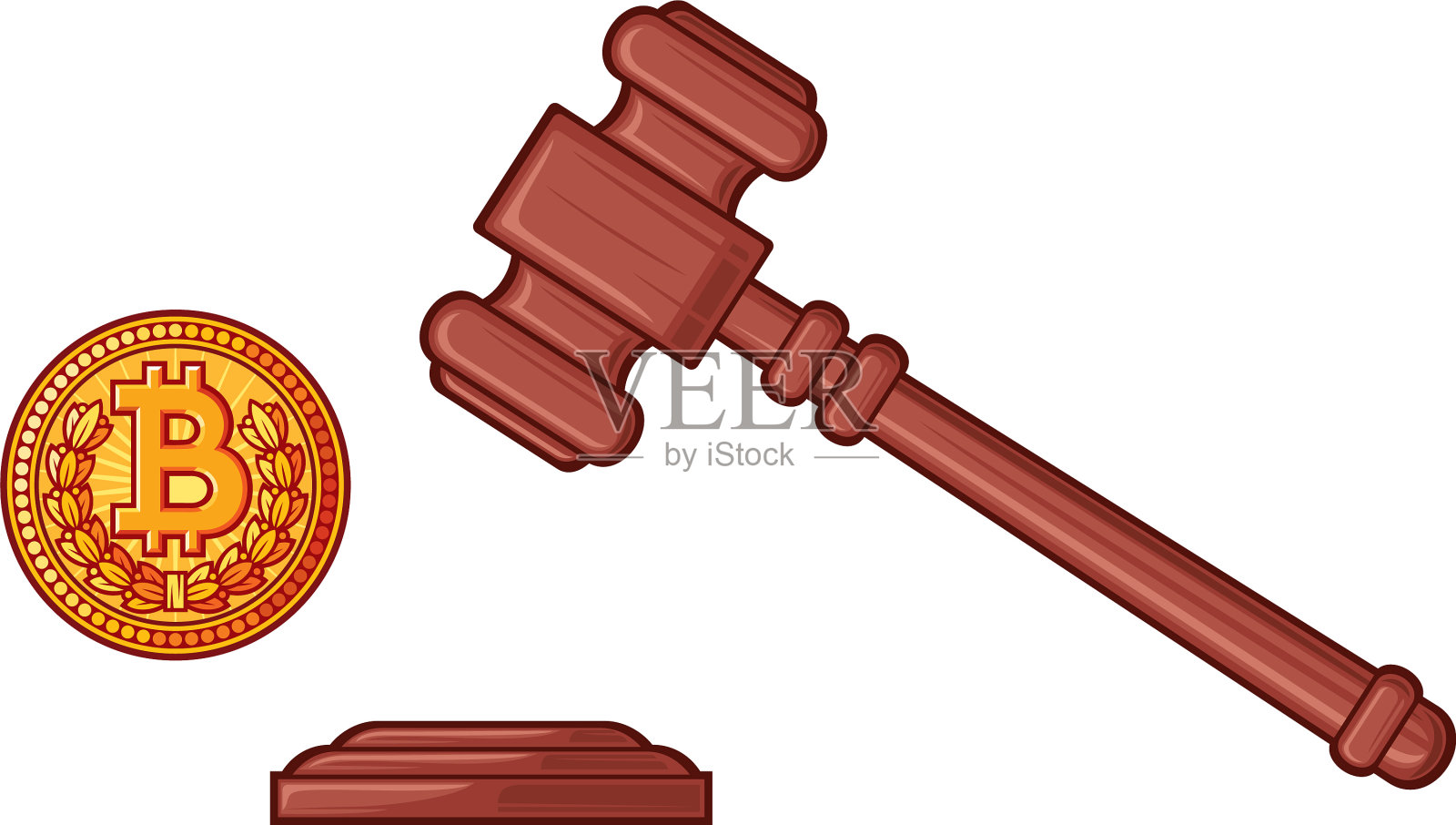 锤子的法官和比特币-加密货币法律设计元素图片
