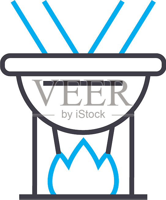 在火上烹饪线性图标概念烹饪设计元素图片