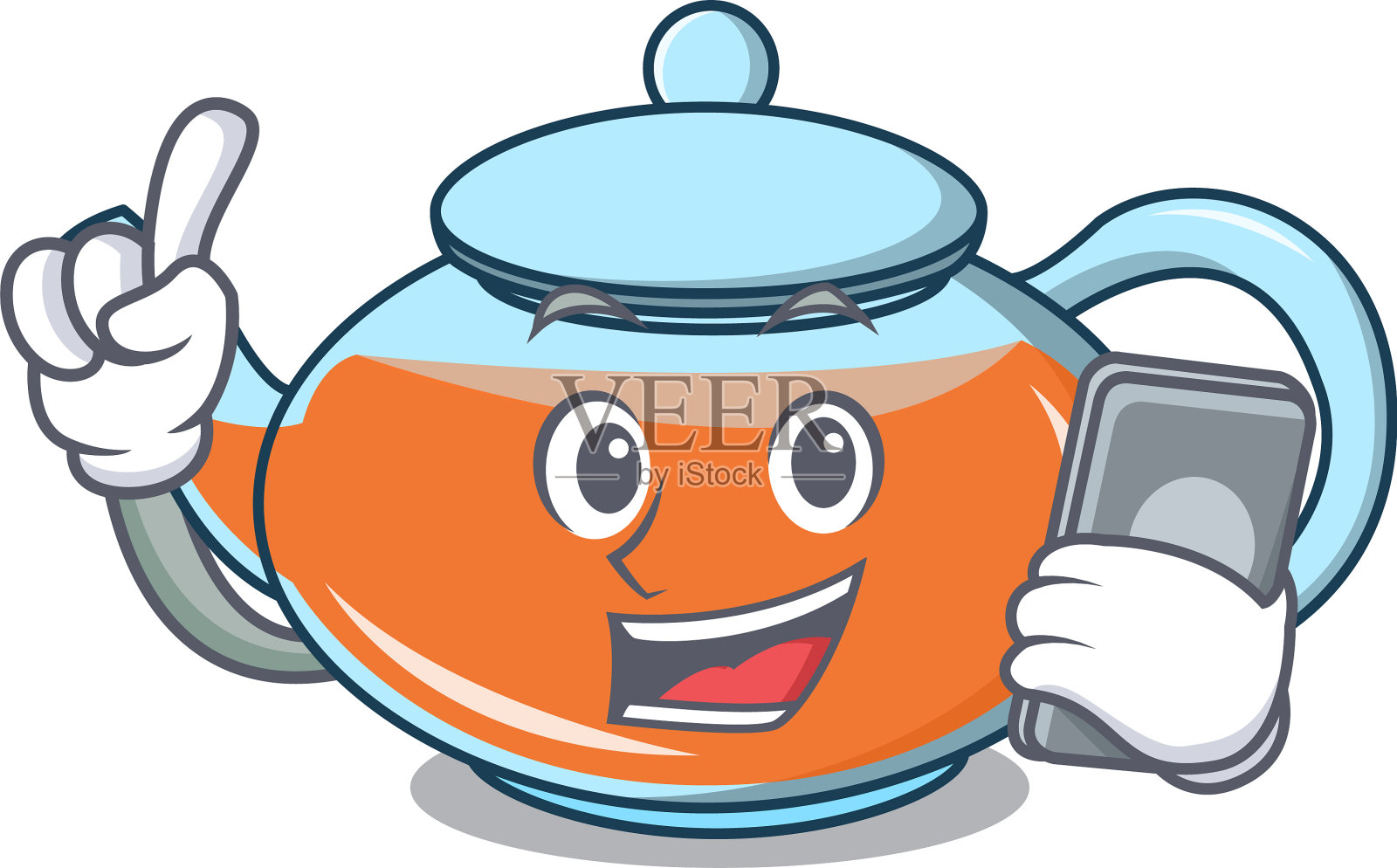 用手机透明茶壶卡通人物设计元素图片