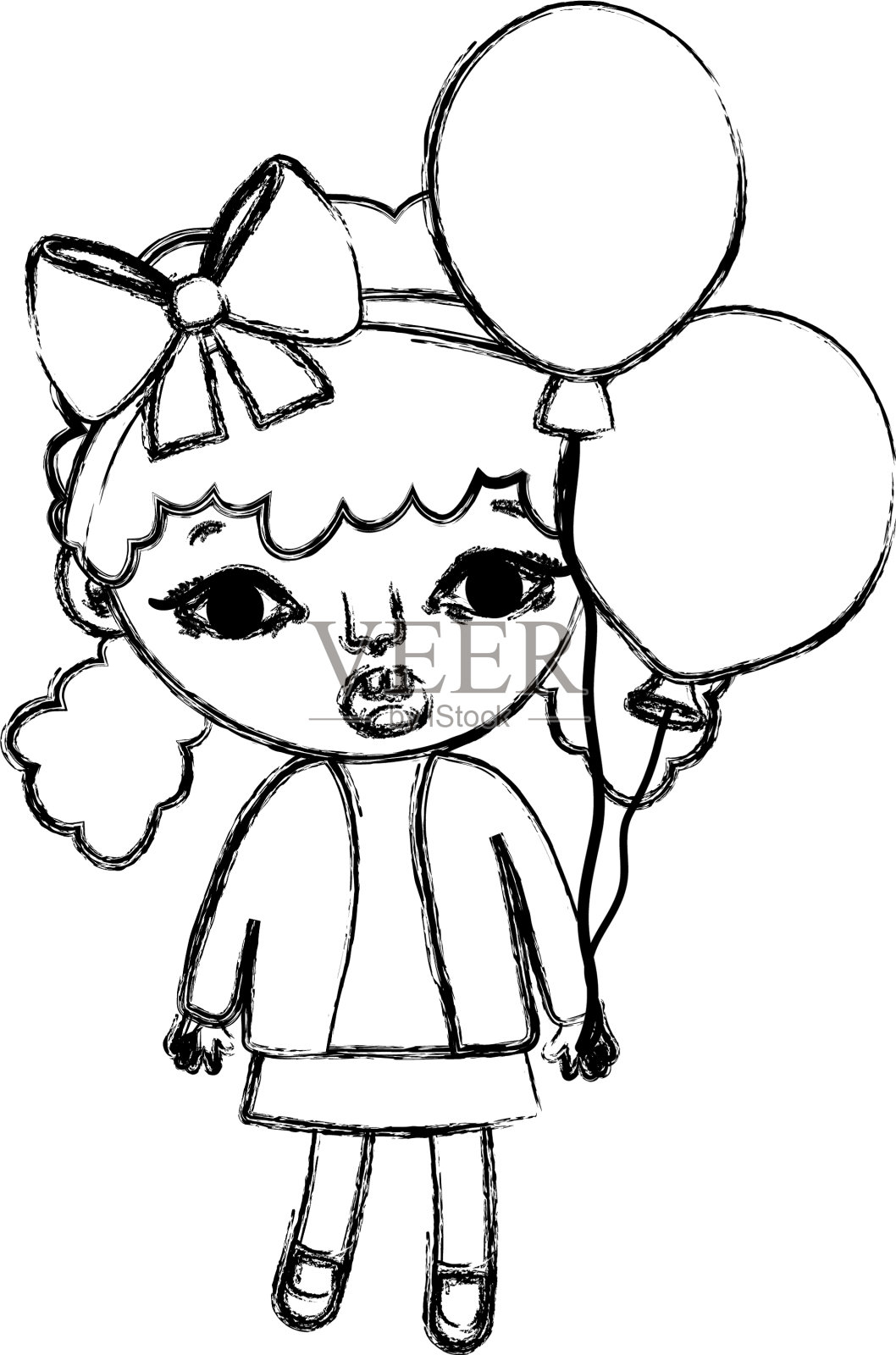 有两条尾巴和气球的垃圾女孩设计元素图片