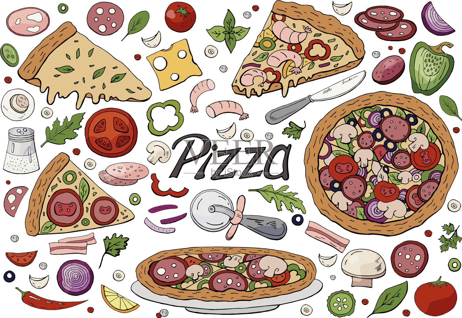 大意大利披萨和披萨配料设计元素图片