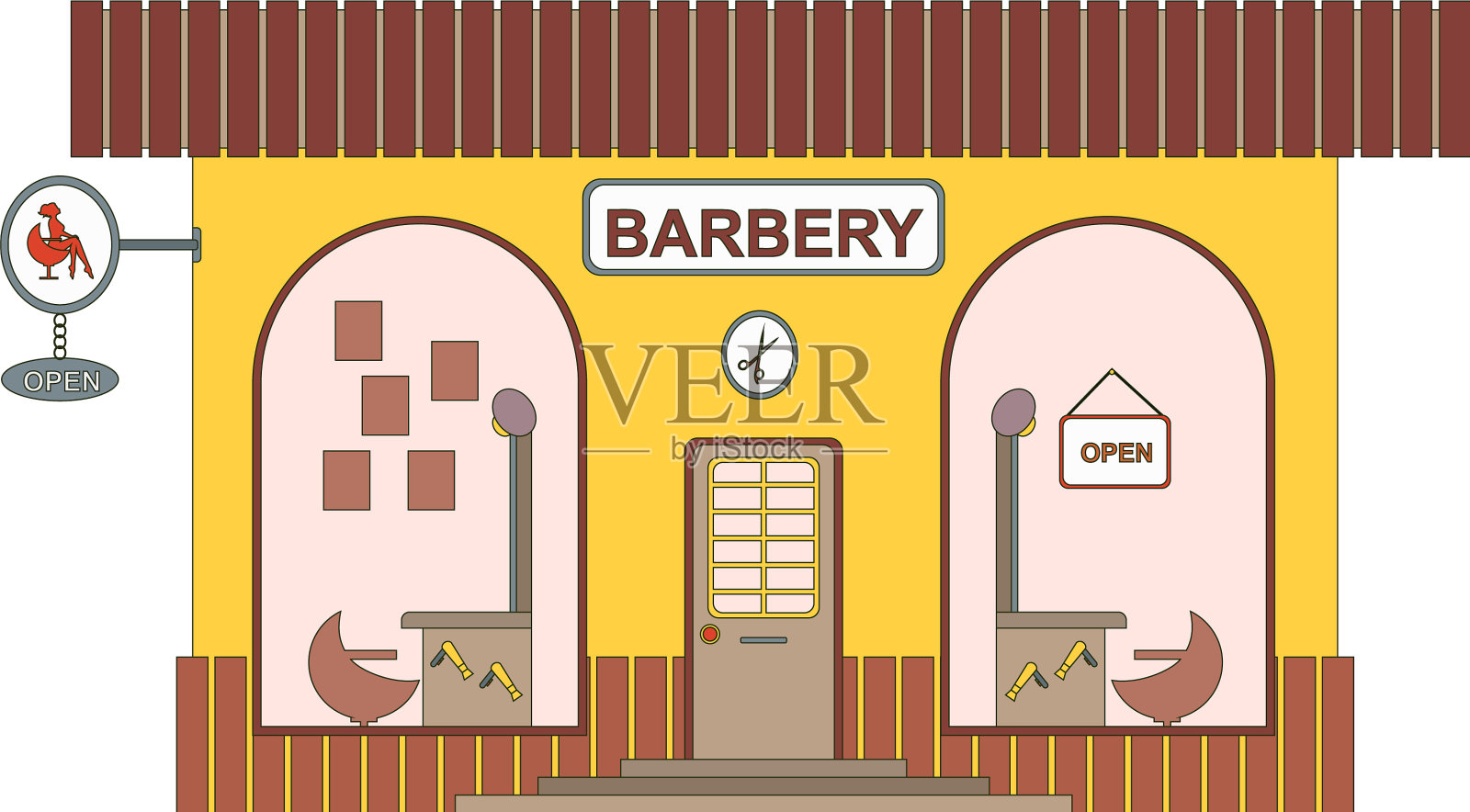 Barbery商店卡通图标在平式理发师设计元素图片