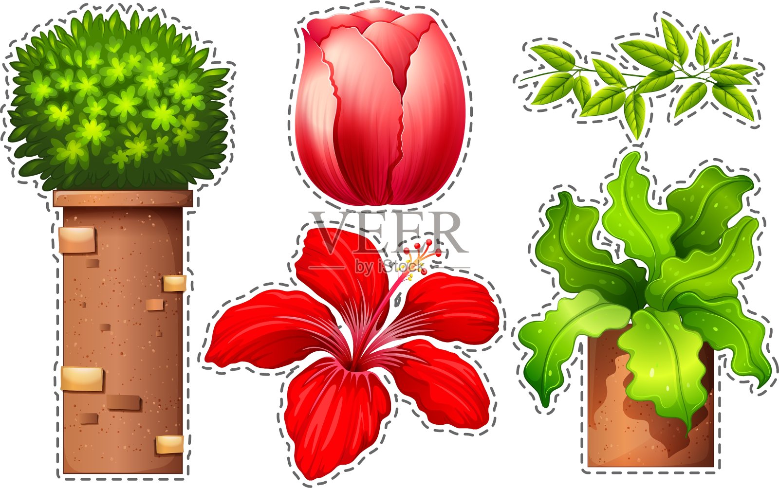 贴纸集鲜花和灌木设计元素图片