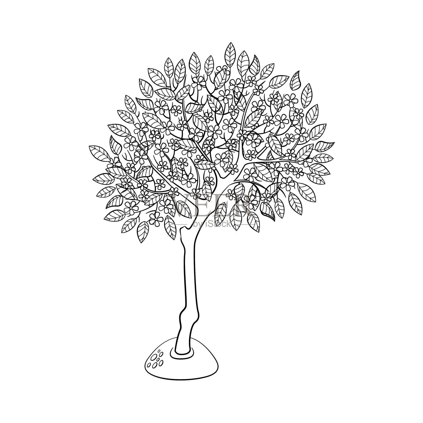 扁平的绿色抽象树与树叶图标设计元素图片