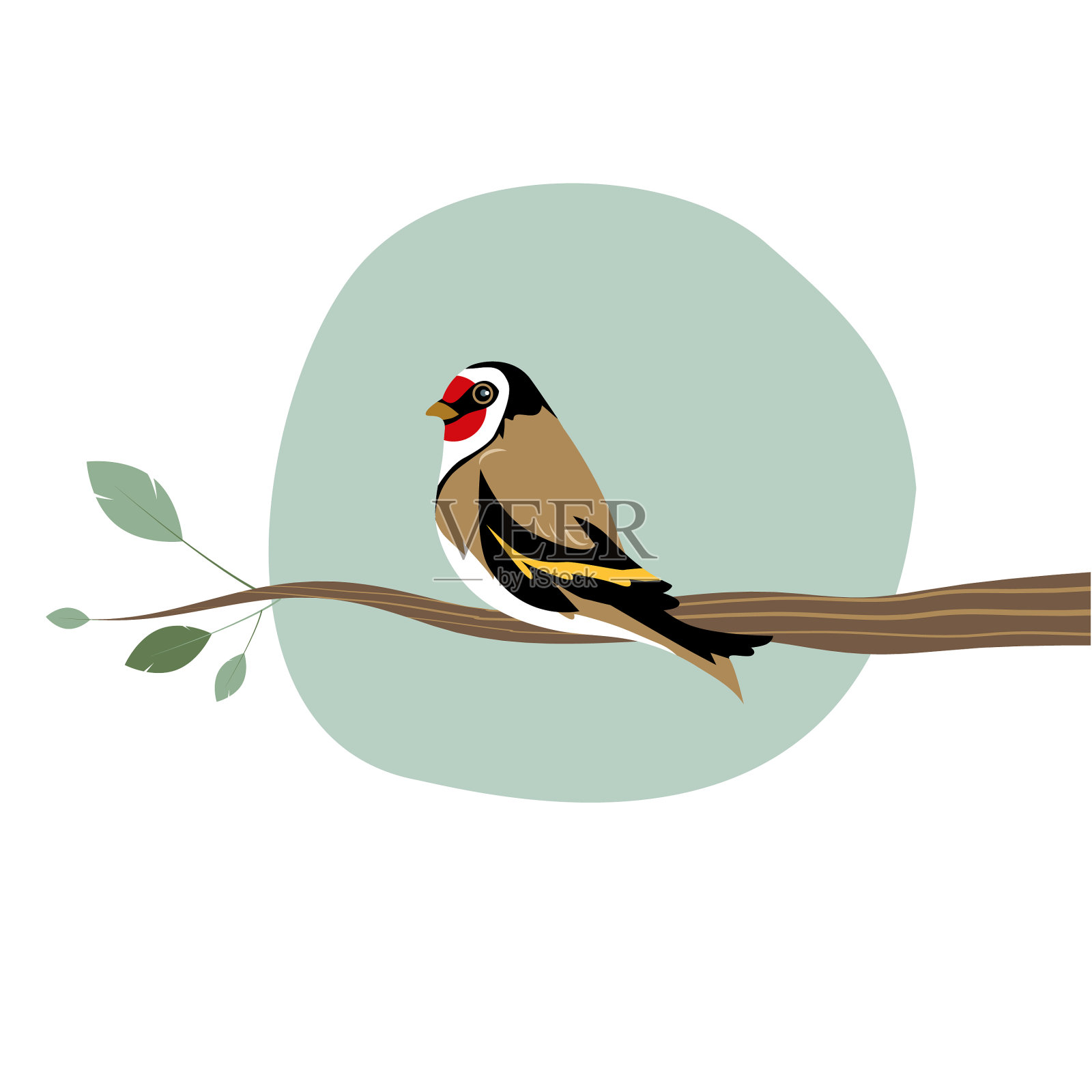 可爱的金翅雀在树枝上孤立的白色设计元素图片