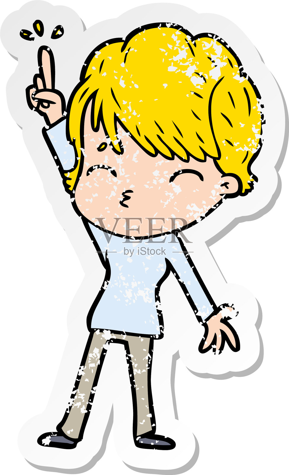 一个正在思考的卡通女人的苦恼贴纸设计元素图片