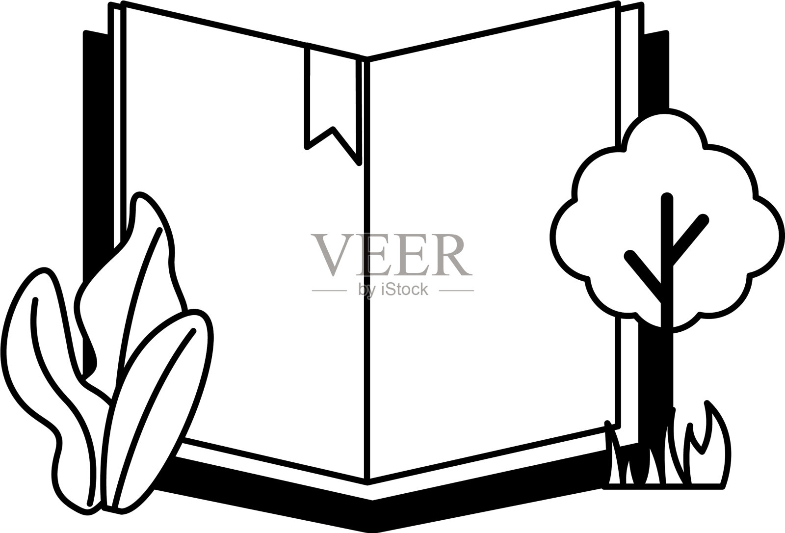 打开书树植物设计元素图片