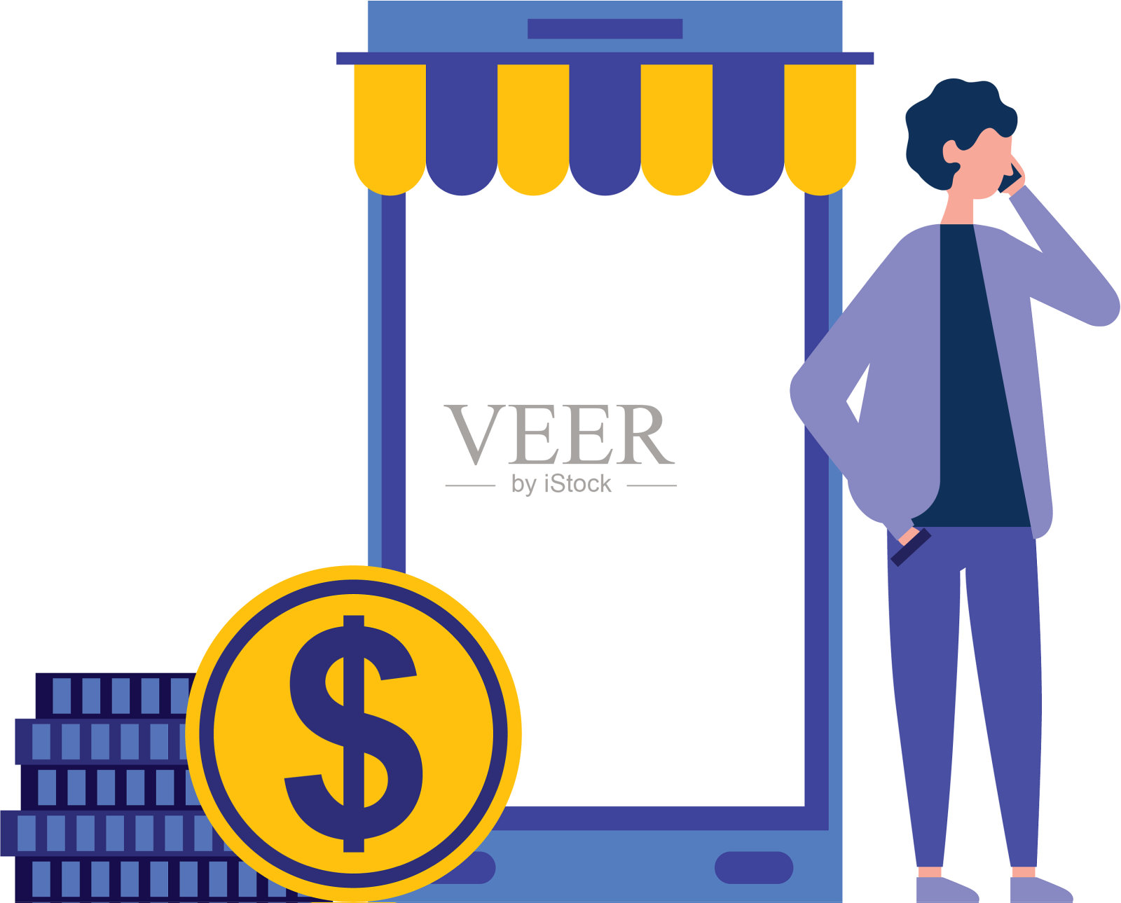 男子用智能手机投币网购设计元素图片