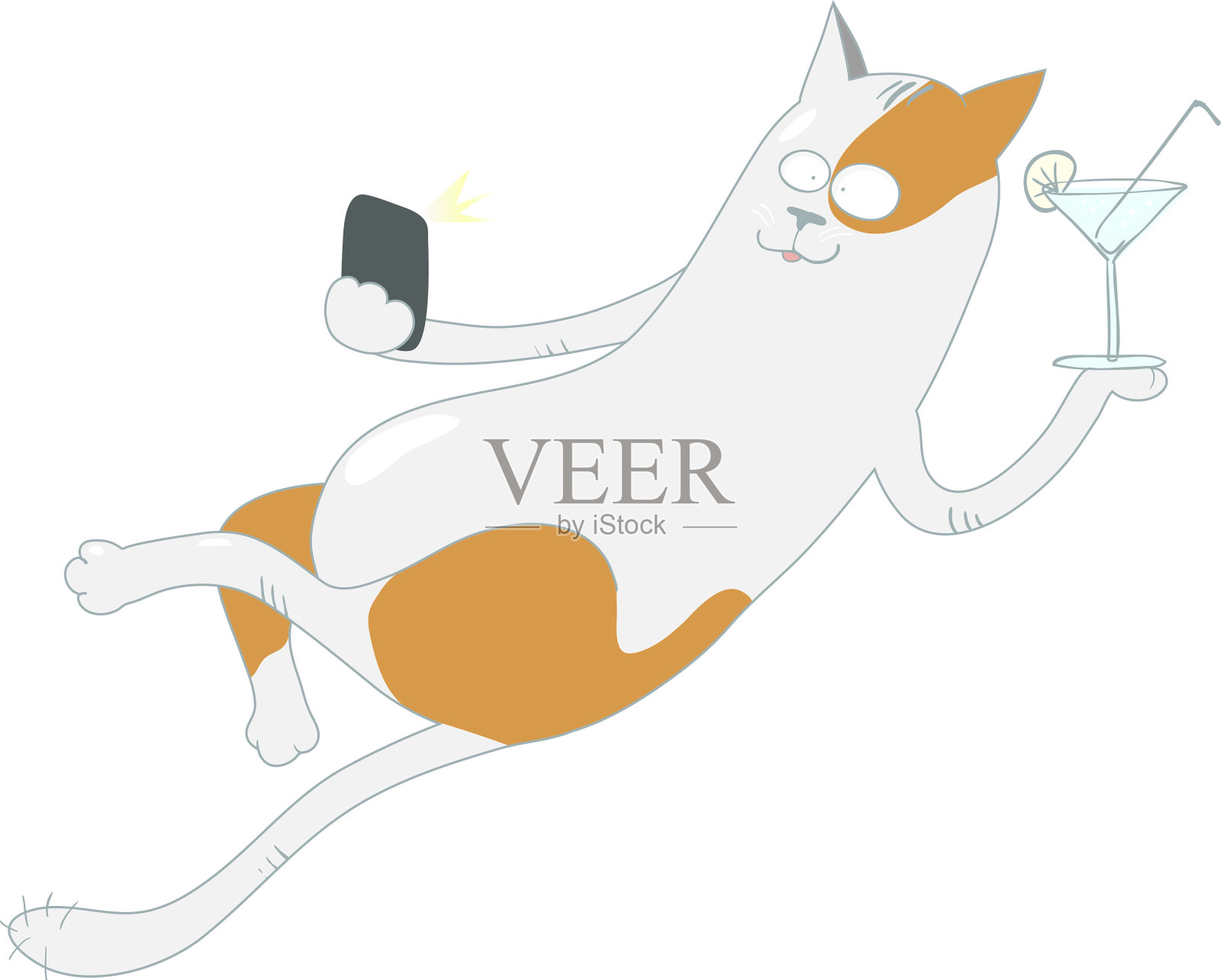 可爱的猫用爪子抓着鸡尾酒自拍设计元素图片