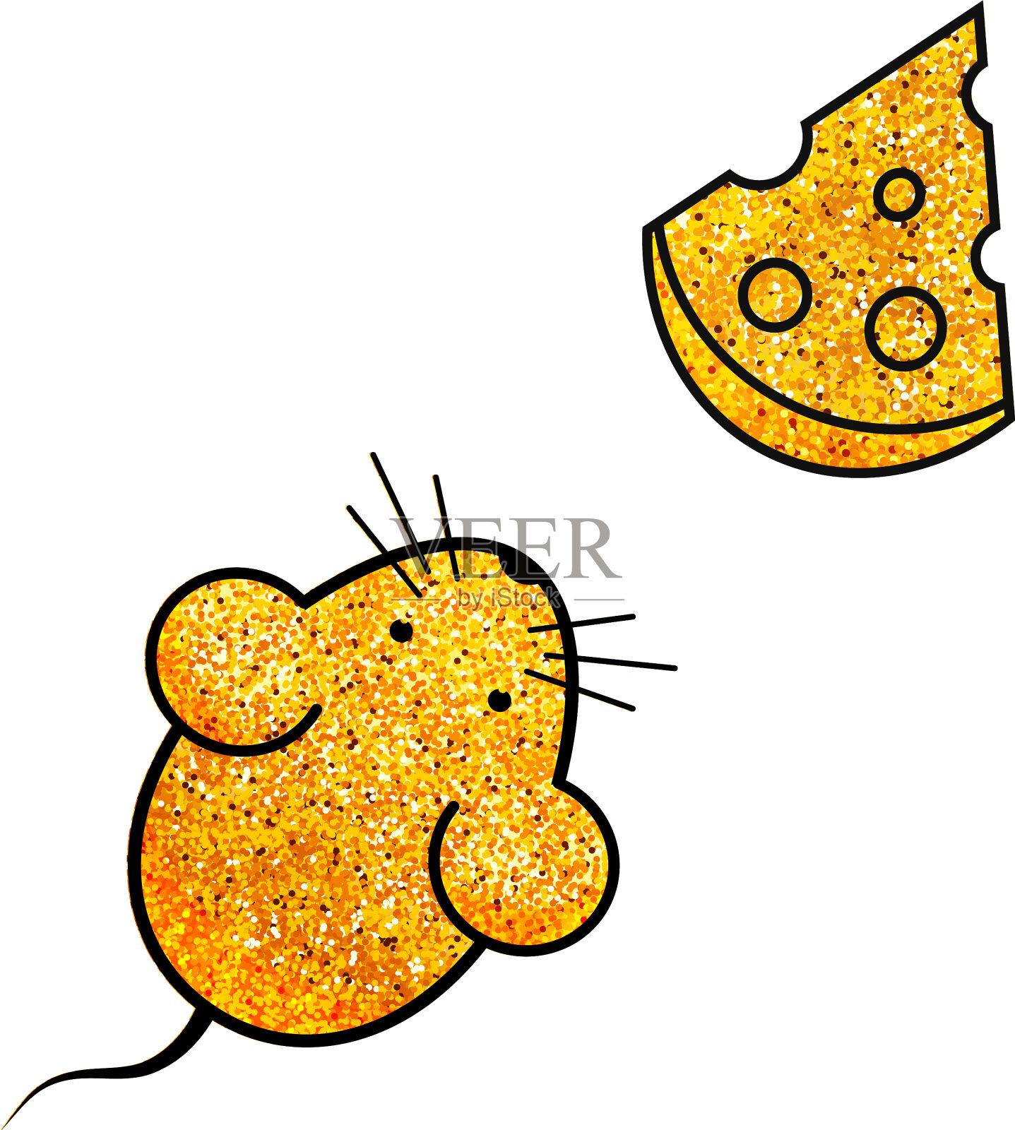 金色闪闪发光的老鼠轮廓设计元素图片