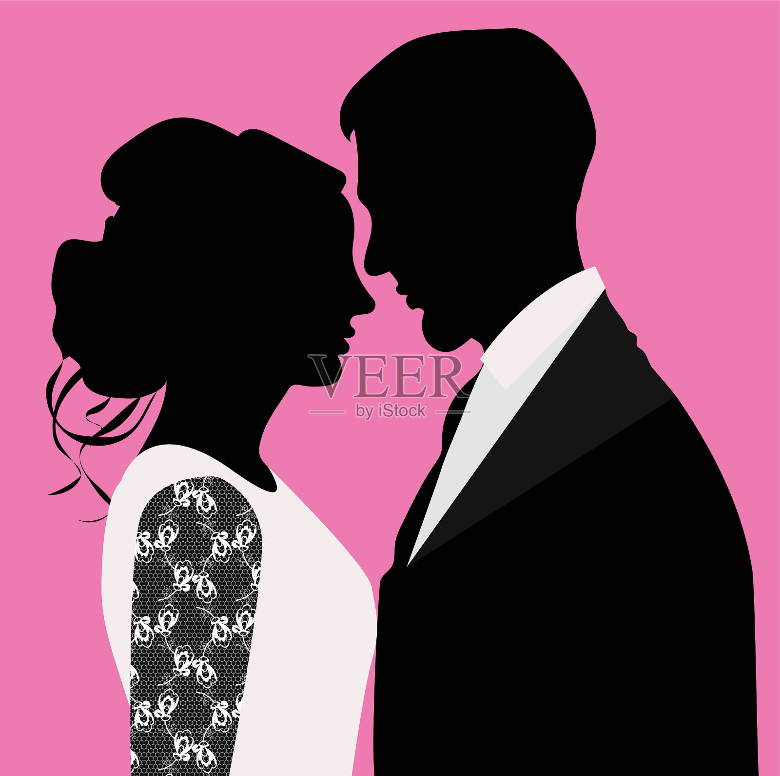 新娘和新郎的剪影插画图片素材