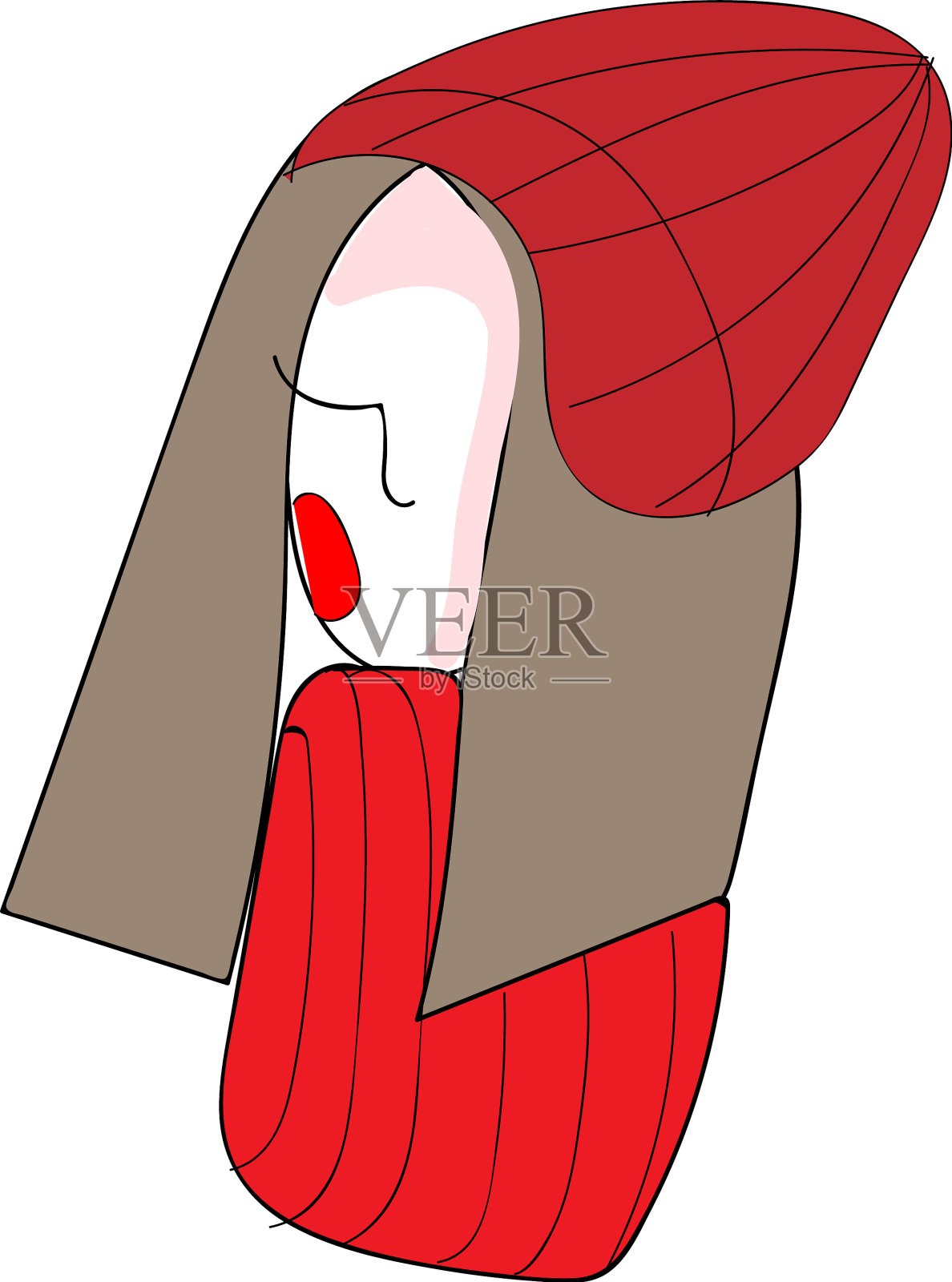 一个戴着红帽子的女孩的抽象画设计元素图片