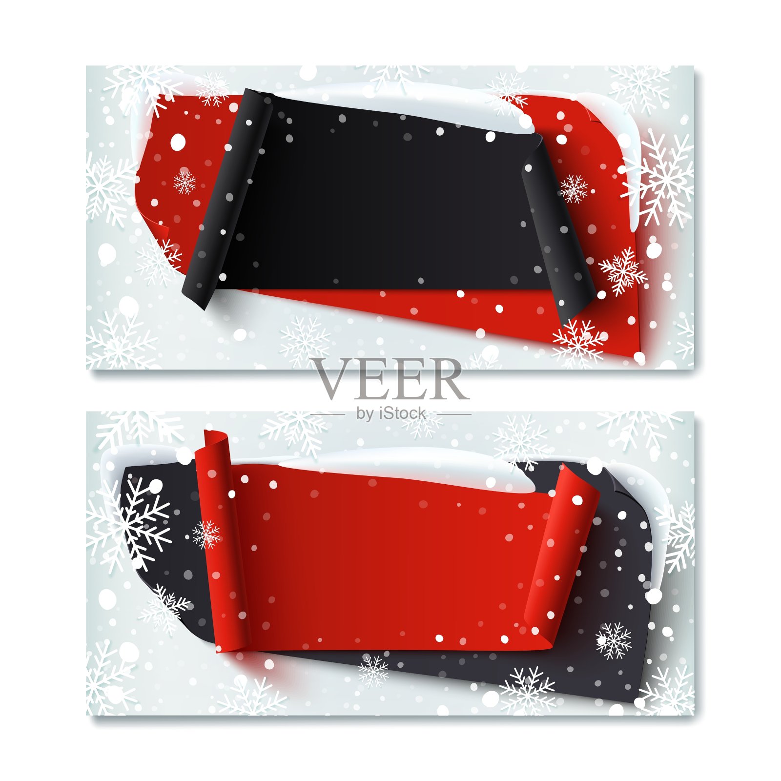 两张空白的黑色星期五冬季礼券设计模板素材
