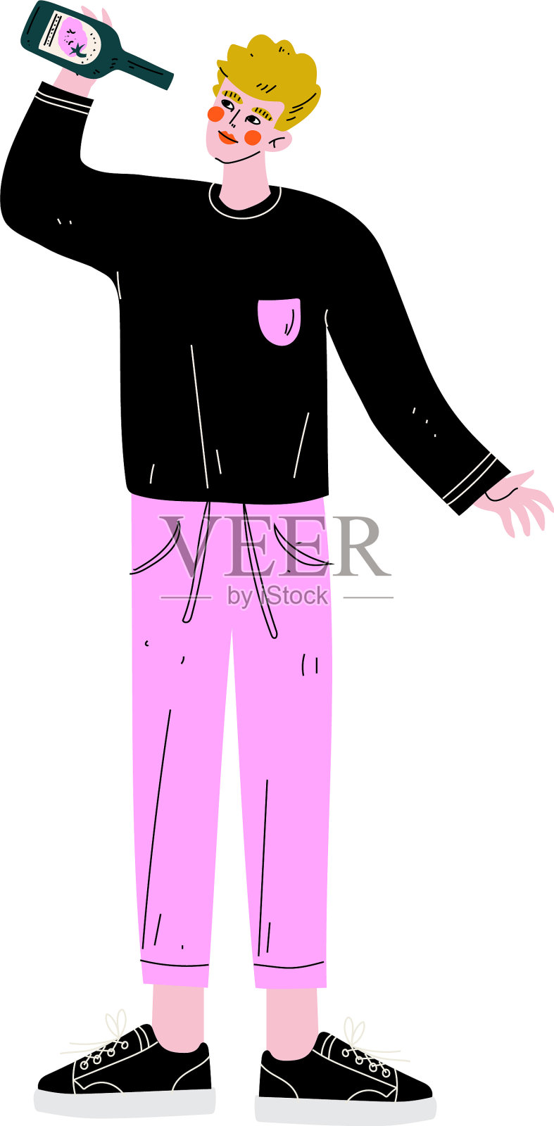 年轻人喝啤酒喝得烂醉如泥设计元素图片