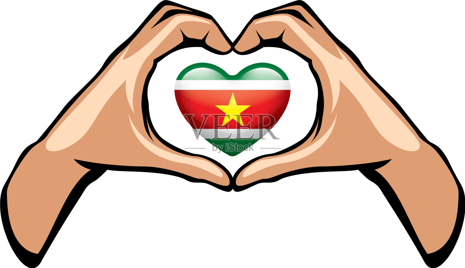 白色背景上的苏里南国旗和手设计元素图片