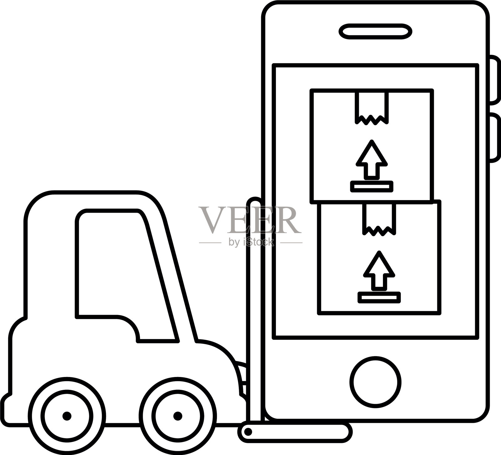 带有智能手机和盒子的叉车设计元素图片