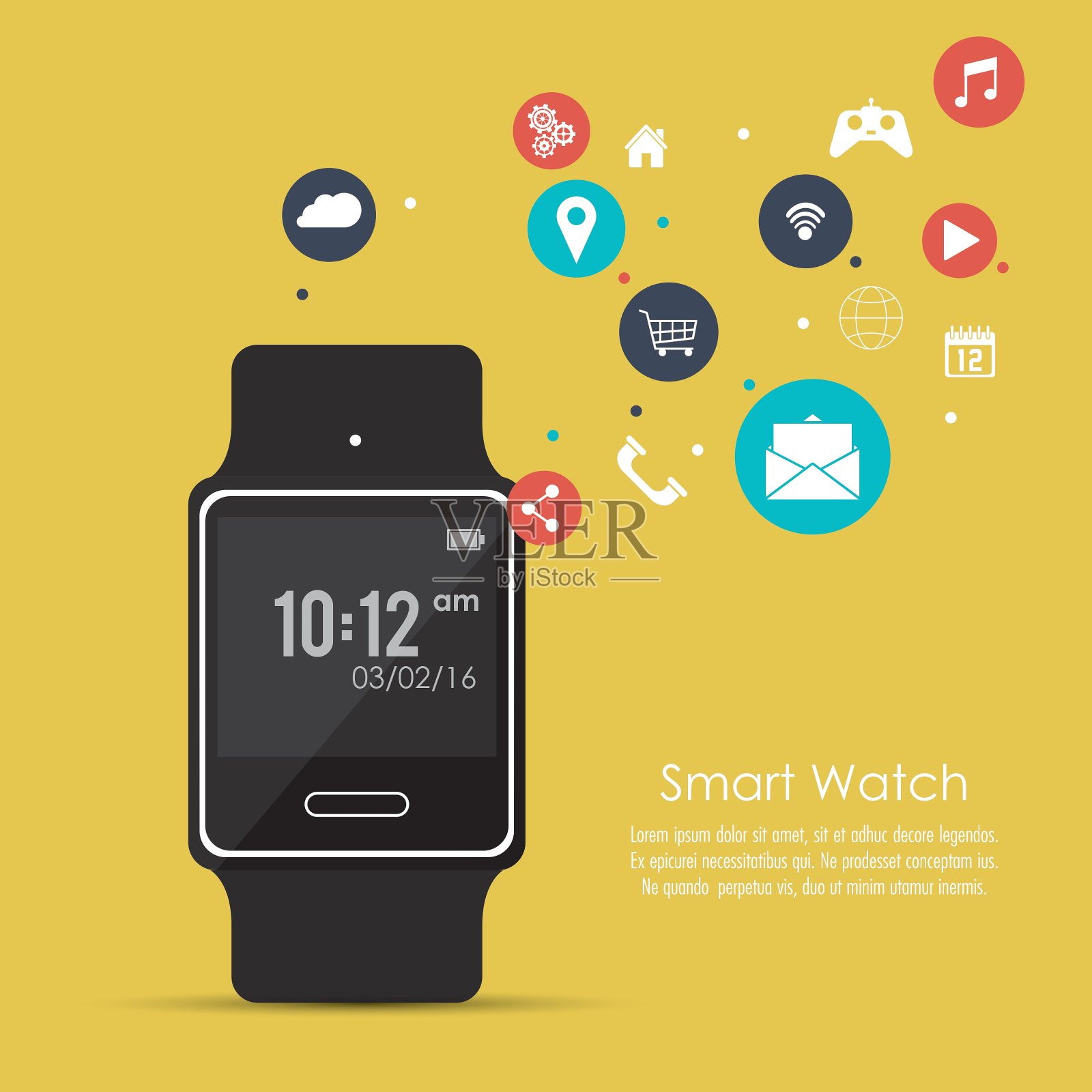 智能手表和媒体应用设计插画图片素材