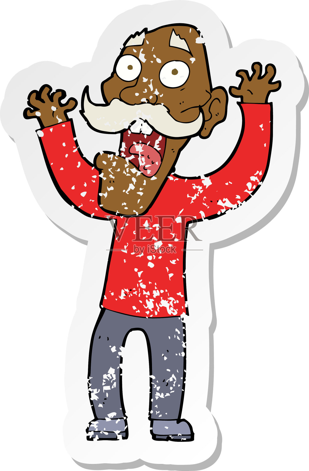 一个卡通老人的复古忧伤贴纸设计元素图片