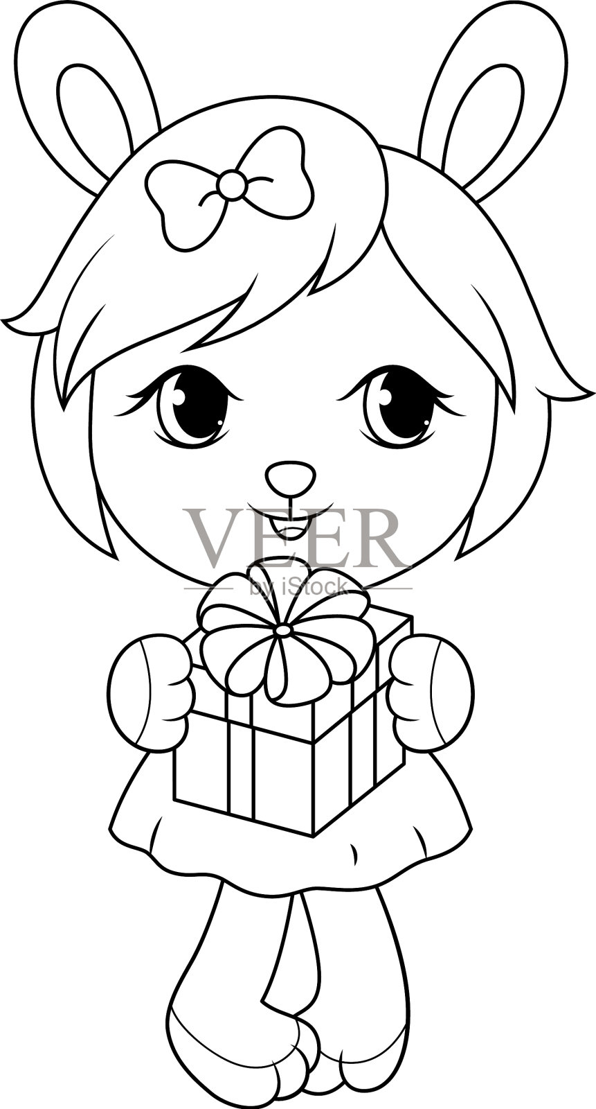 可爱的兔宝宝女孩穿着衣服拿着礼盒设计元素图片