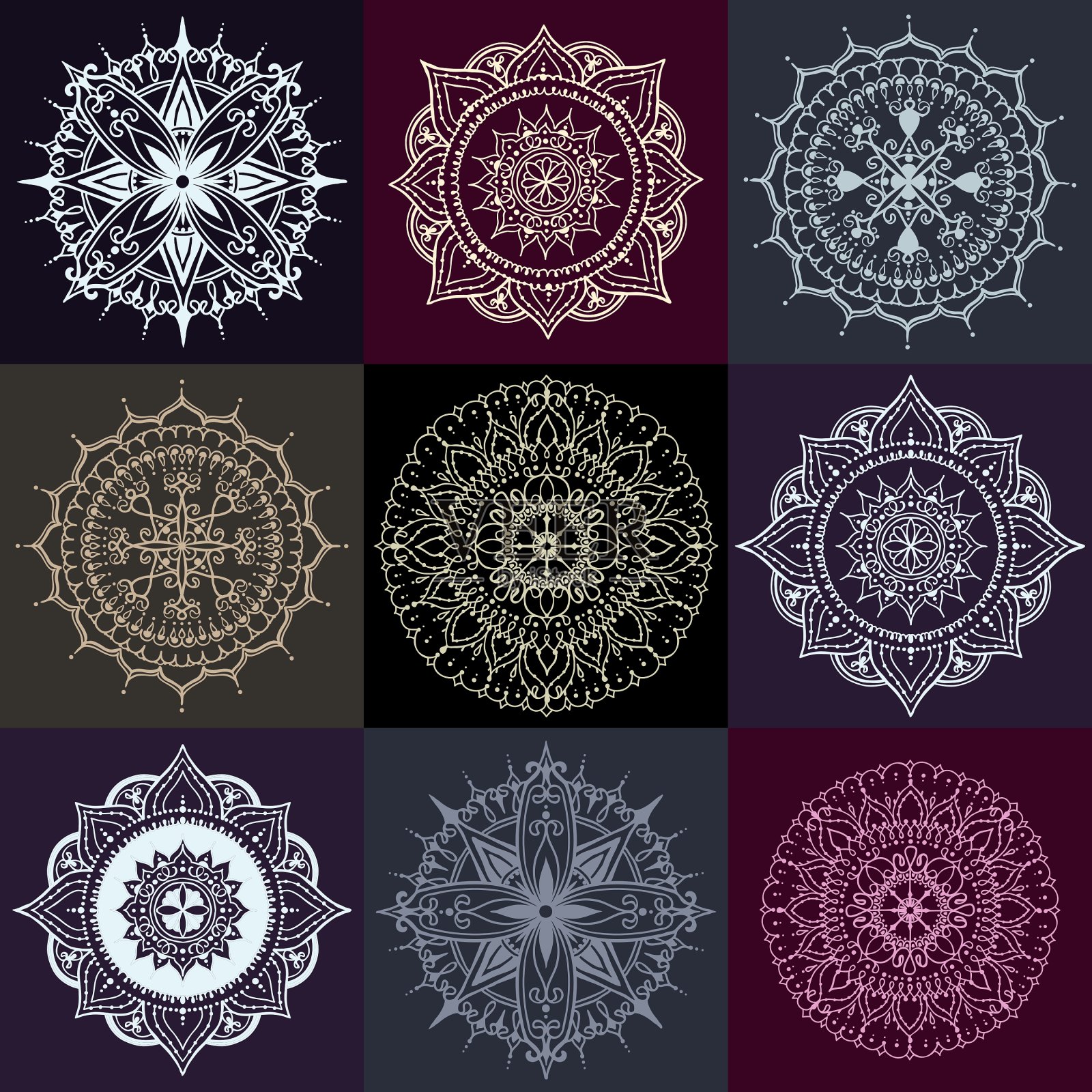 圆形花卉装饰模板纹身或插画图片素材