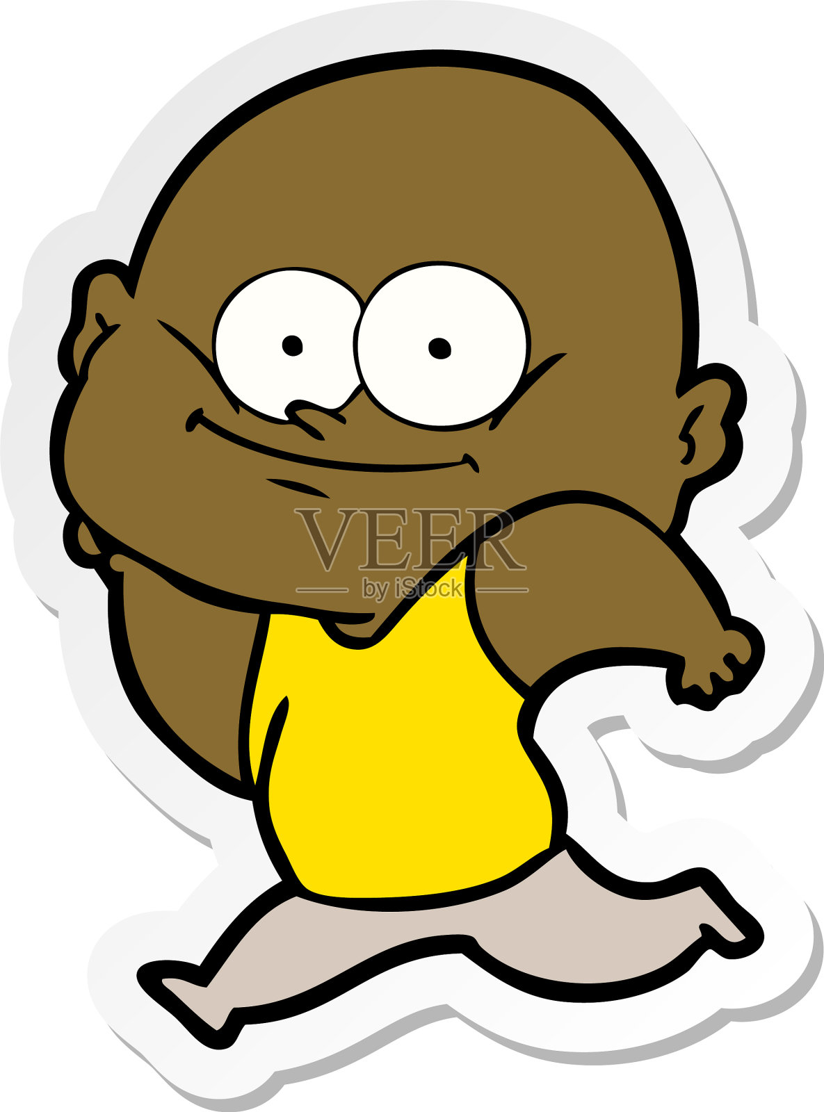 一个卡通秃头男人盯着的贴纸设计元素图片