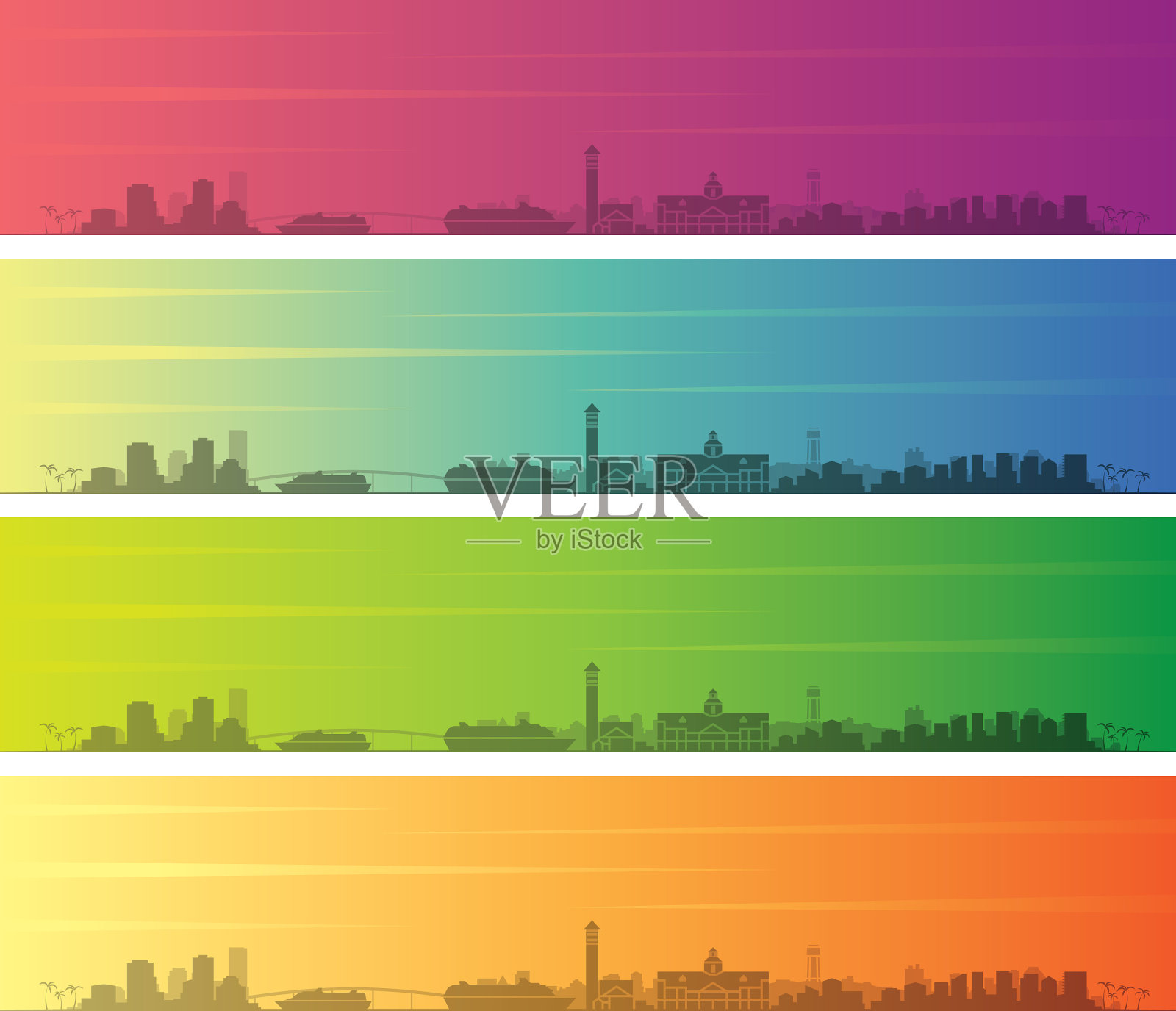 拿骚多色渐变天际线横幅插画图片素材