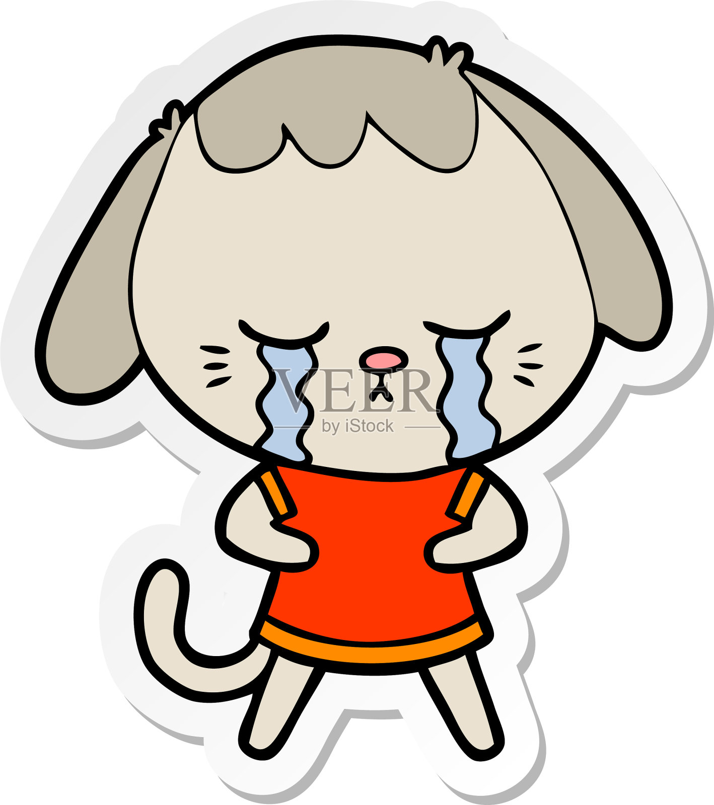 贴纸，一个可爱的小狗哭卡通设计元素图片