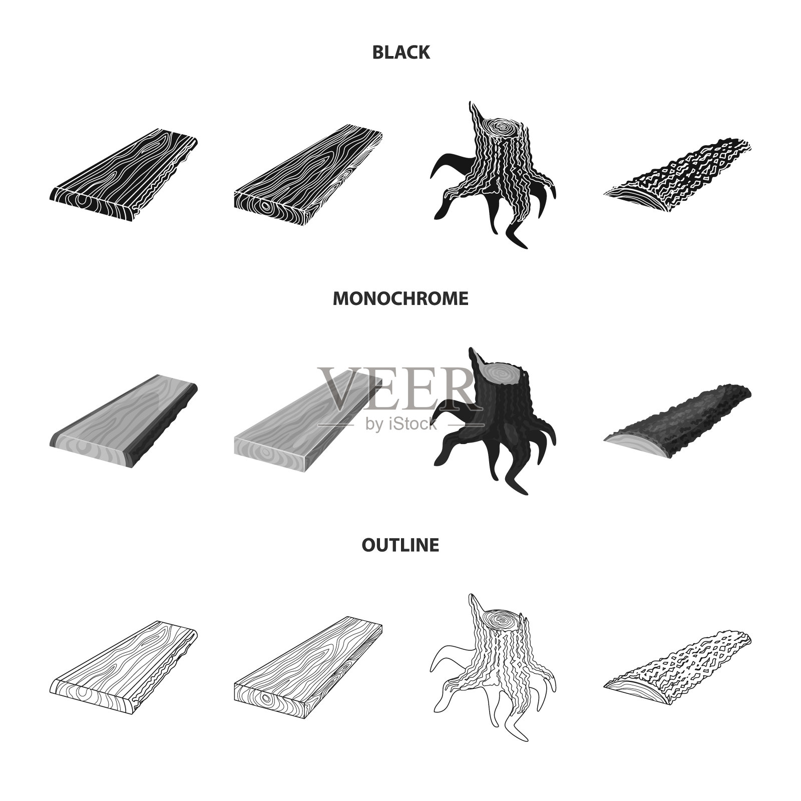 孤立的对象树和原始图标集合插画图片素材
