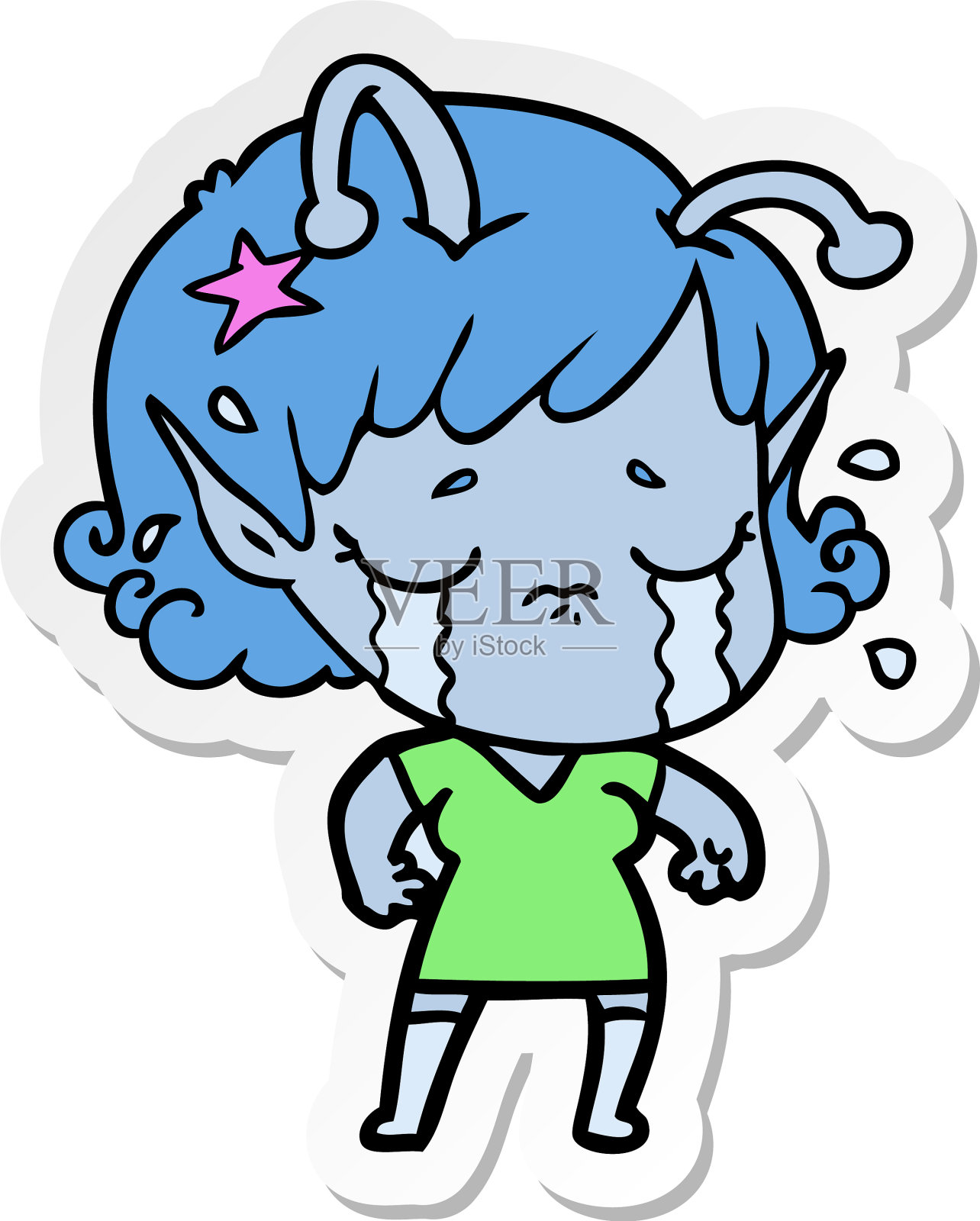 一个卡通外星人女孩的贴纸设计元素图片