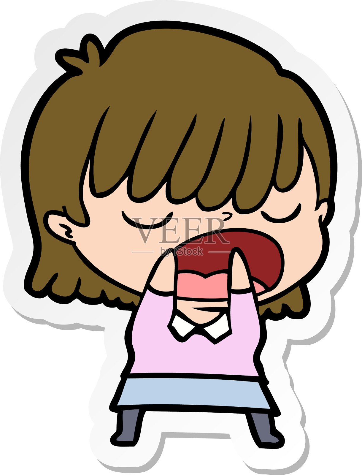 一个卡通女人大声说话的贴纸设计元素图片