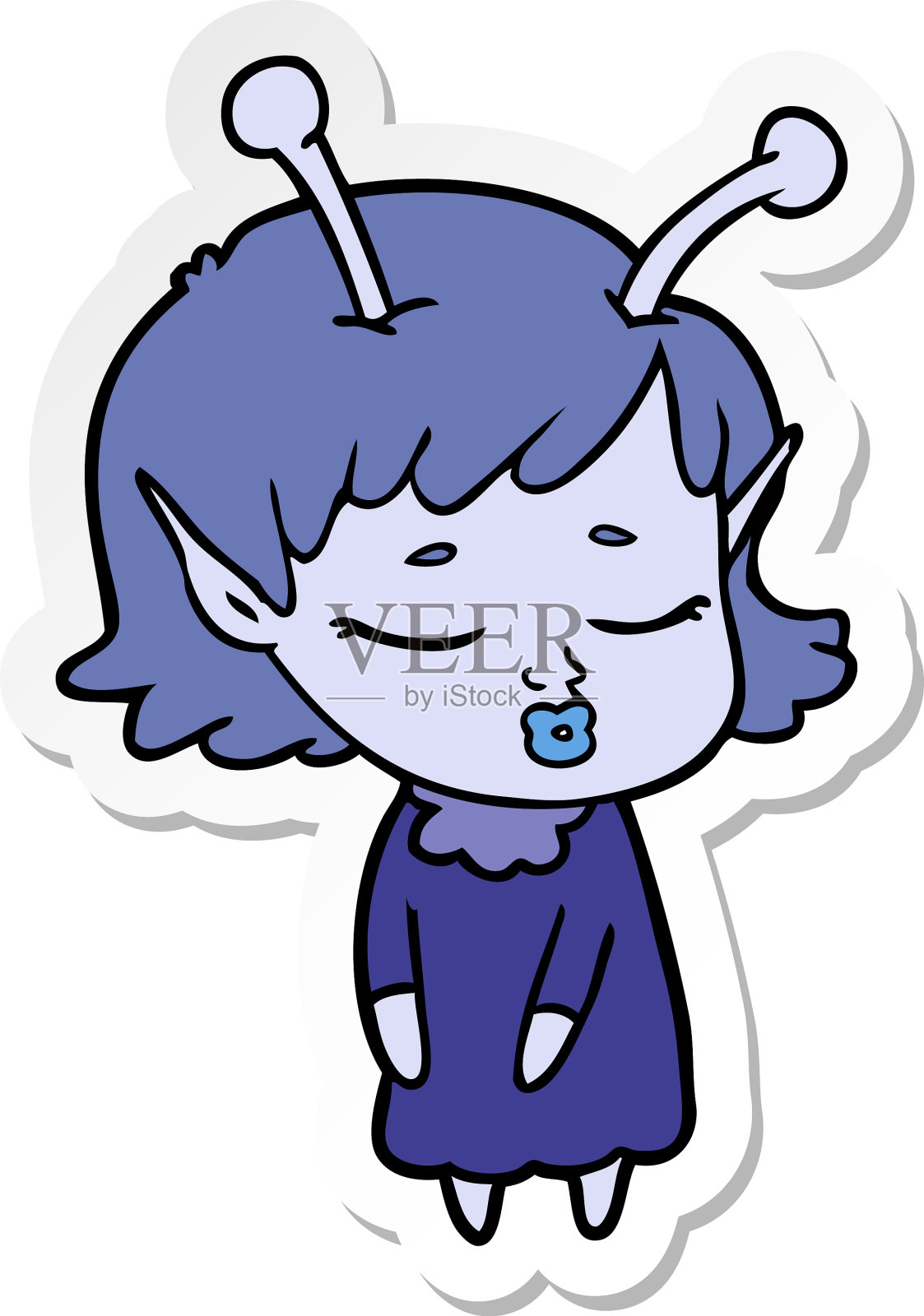 可爱的外星女孩卡通贴纸设计元素图片