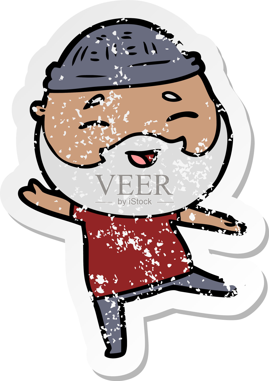 一个快乐的卡通胡子男人的苦恼贴纸设计元素图片