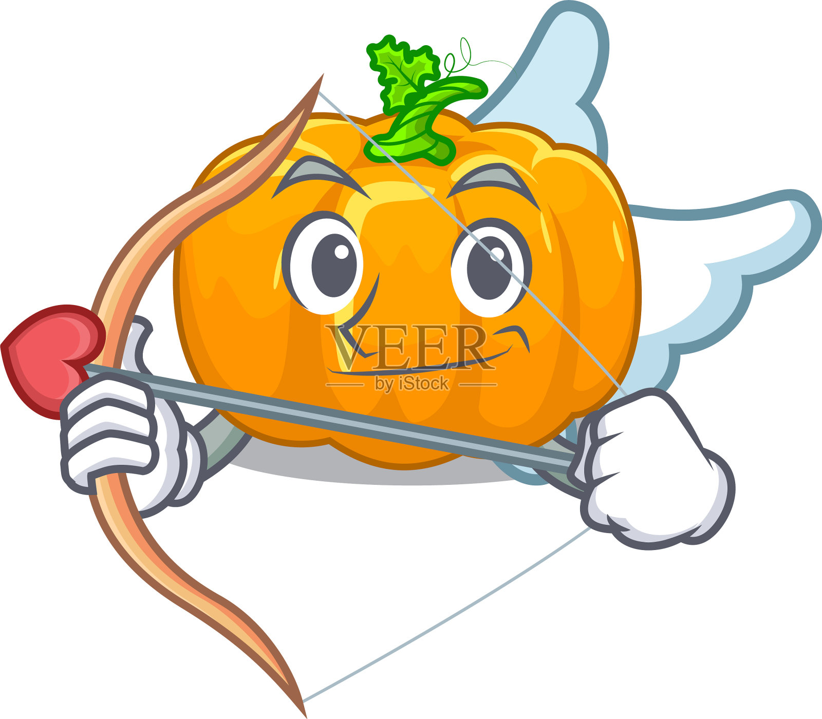 丘比特黄色的南瓜上面的木制吉祥物桌子设计元素图片