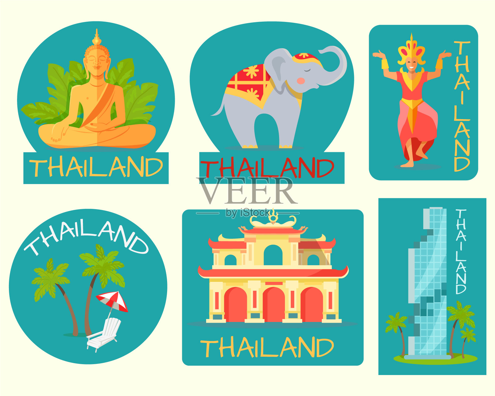 泰国海报的卡片与象征性的标志插画图片素材