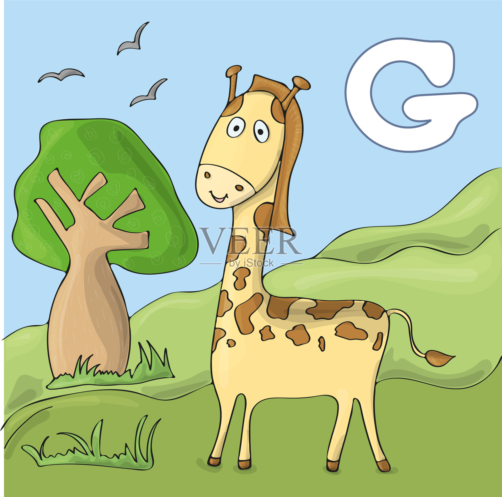 动物园里有趣的长颈鹿可爱的动物字母插画图片素材