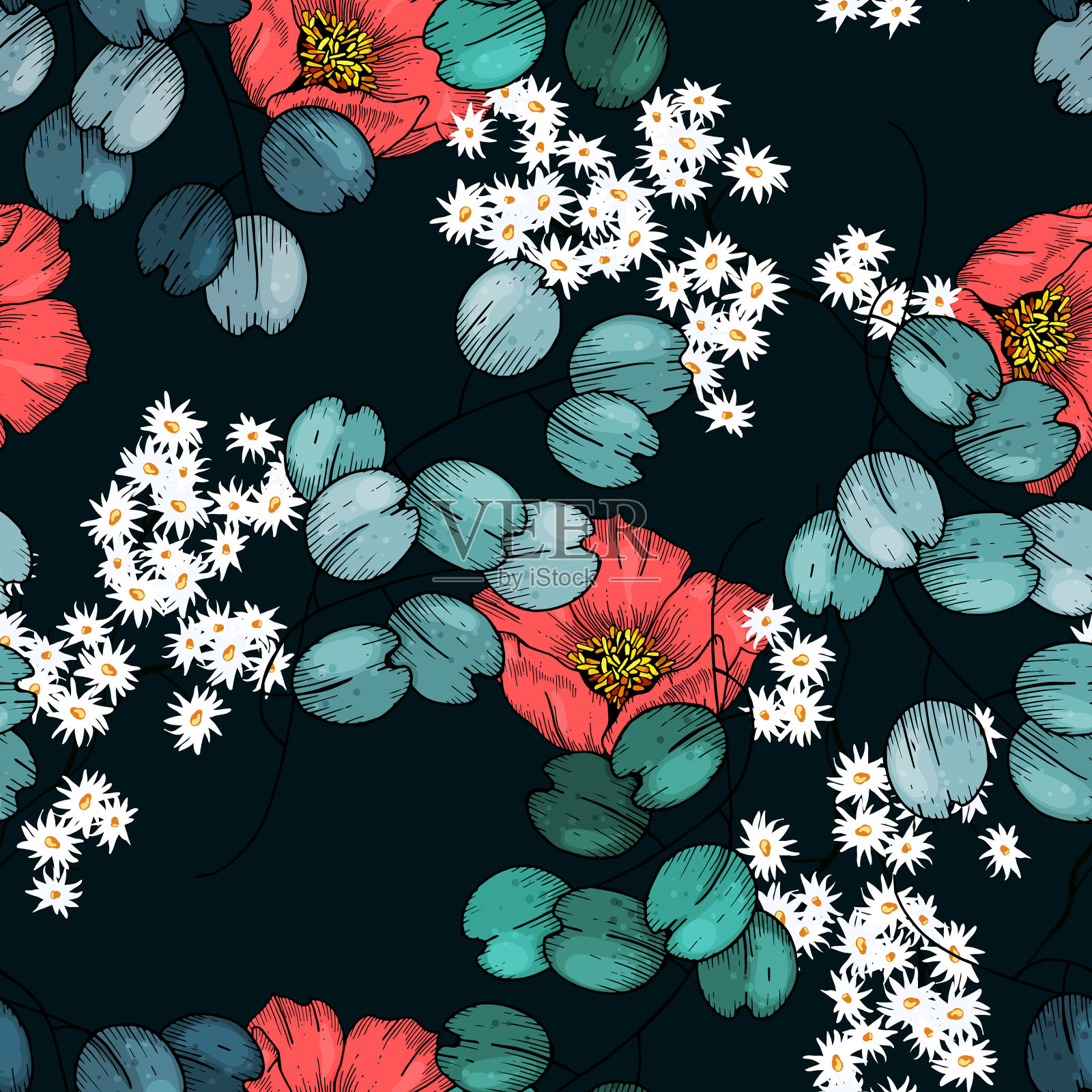 逼真的孤立无缝花图案插画图片素材