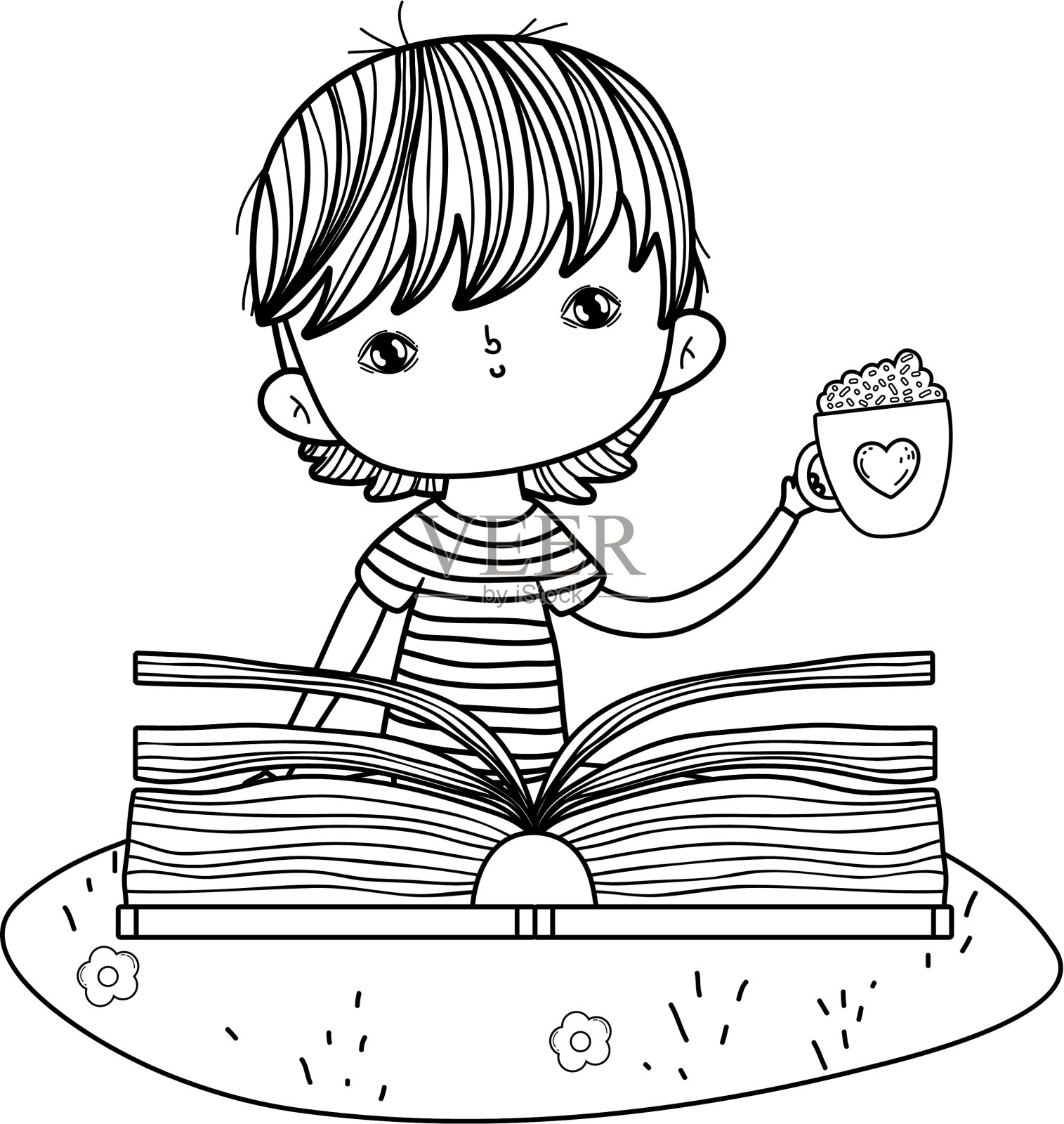 快乐的小男孩在看书设计元素图片